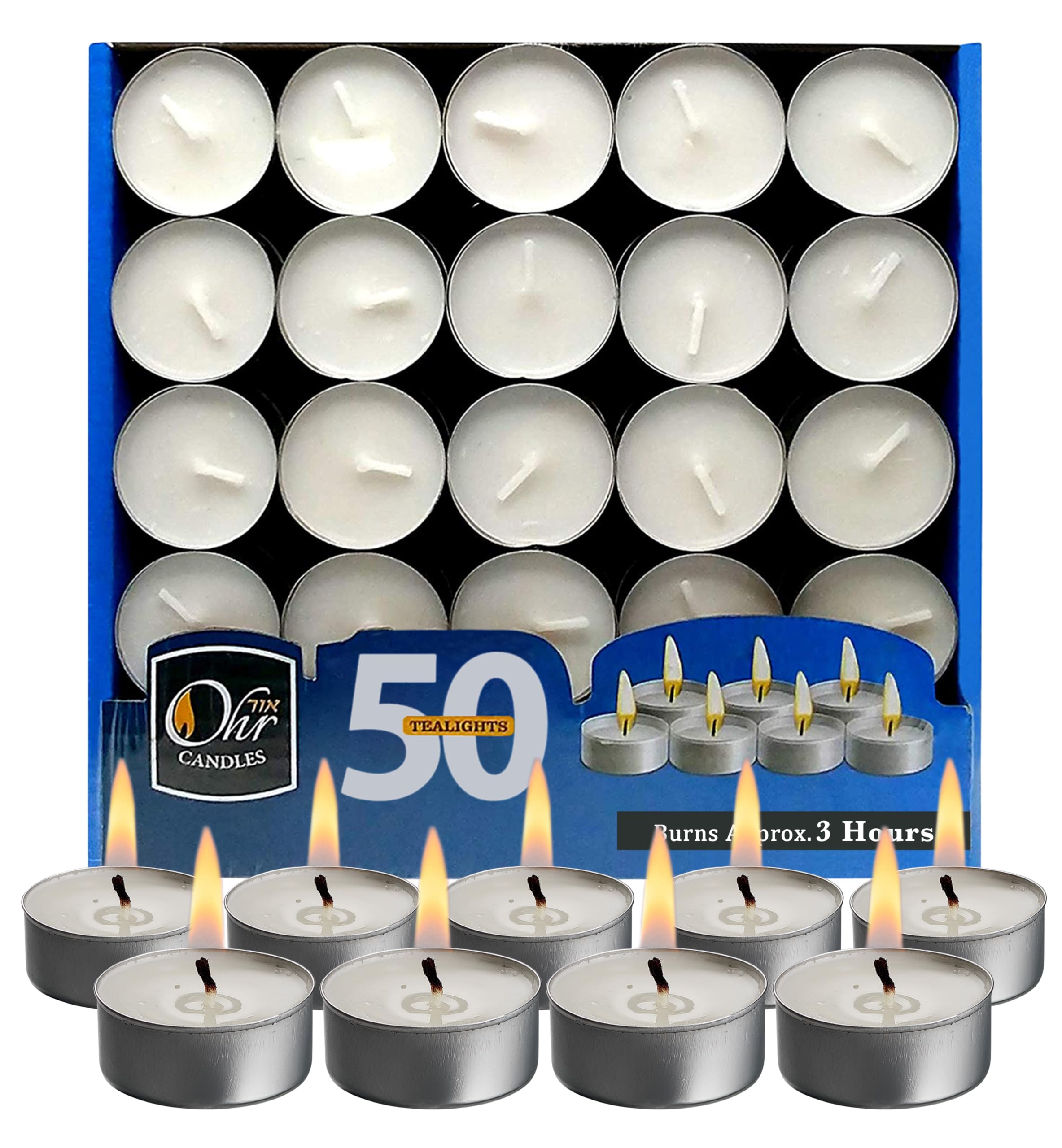 Ohr Tealight Candles - Bulk Tea Light Candles Pack of 50 - White Unscented Tea Lights Candles - 4 Hour Burn Time