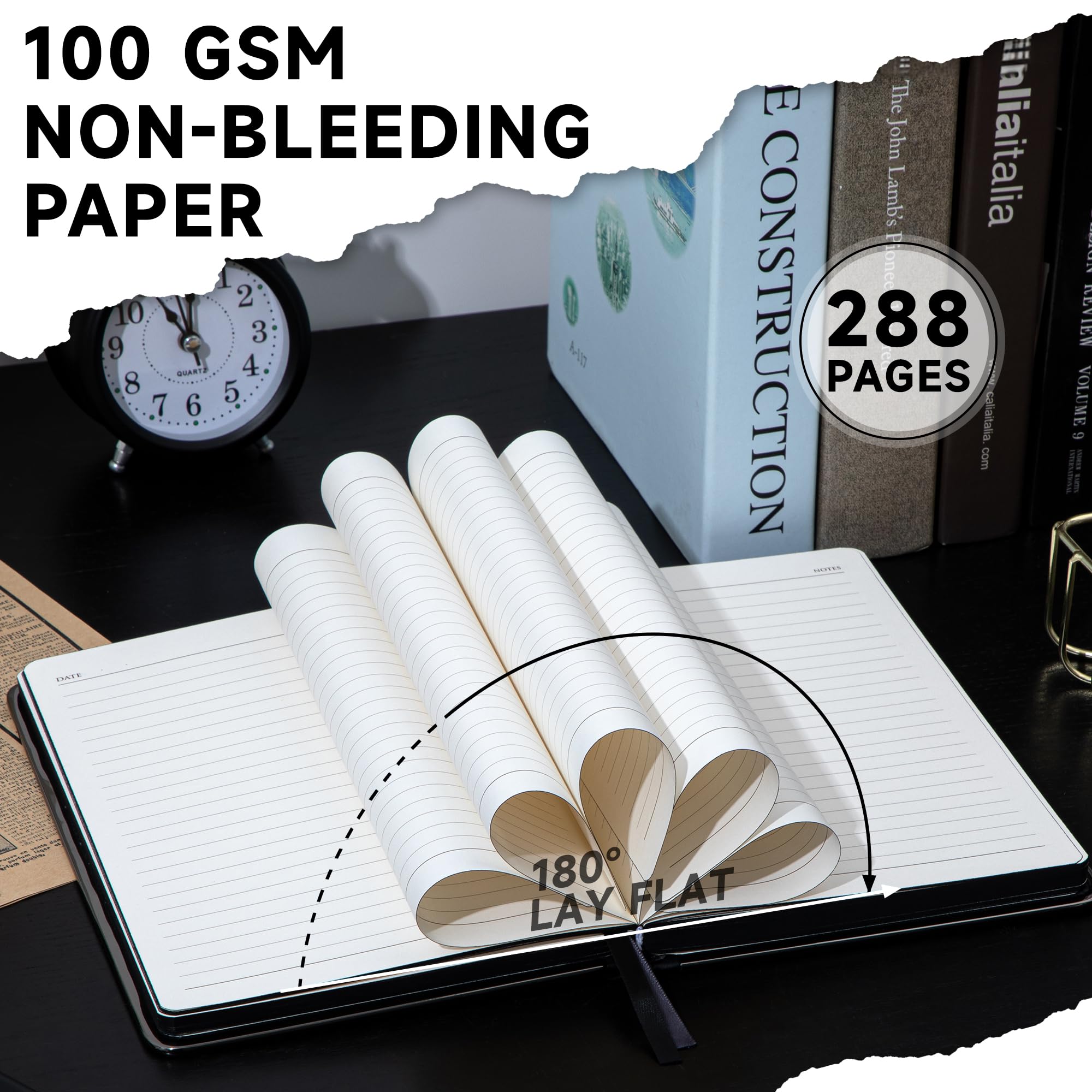 MINICAGIE Diario de cuero para hombres y mujeres, regalos de 288 páginas, 100 g/m², papel grueso, cuaderno A5, cuaderno de tapa dura para escribir, cuadernos para el trabajo, tomar notas, diario, 14.7
