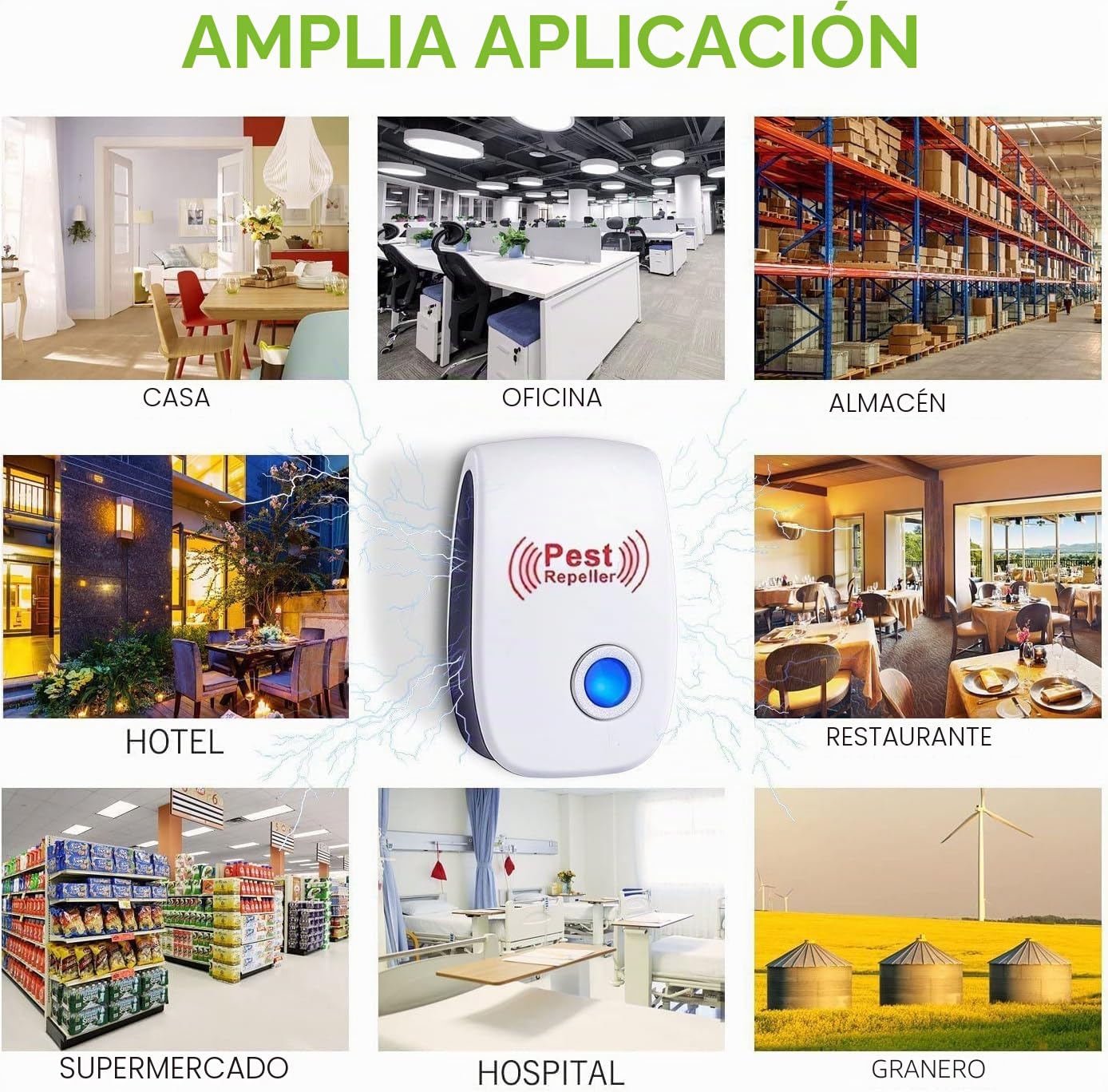 Repelente Ultrasónico de Plagas, 6 Pack Electrónico Repelente Mosquitos Control de Plagas, Repelente Ultrasónico Mosquitos para Anti Moscas, Ratones, Cucarachas, Arañas, Roedores