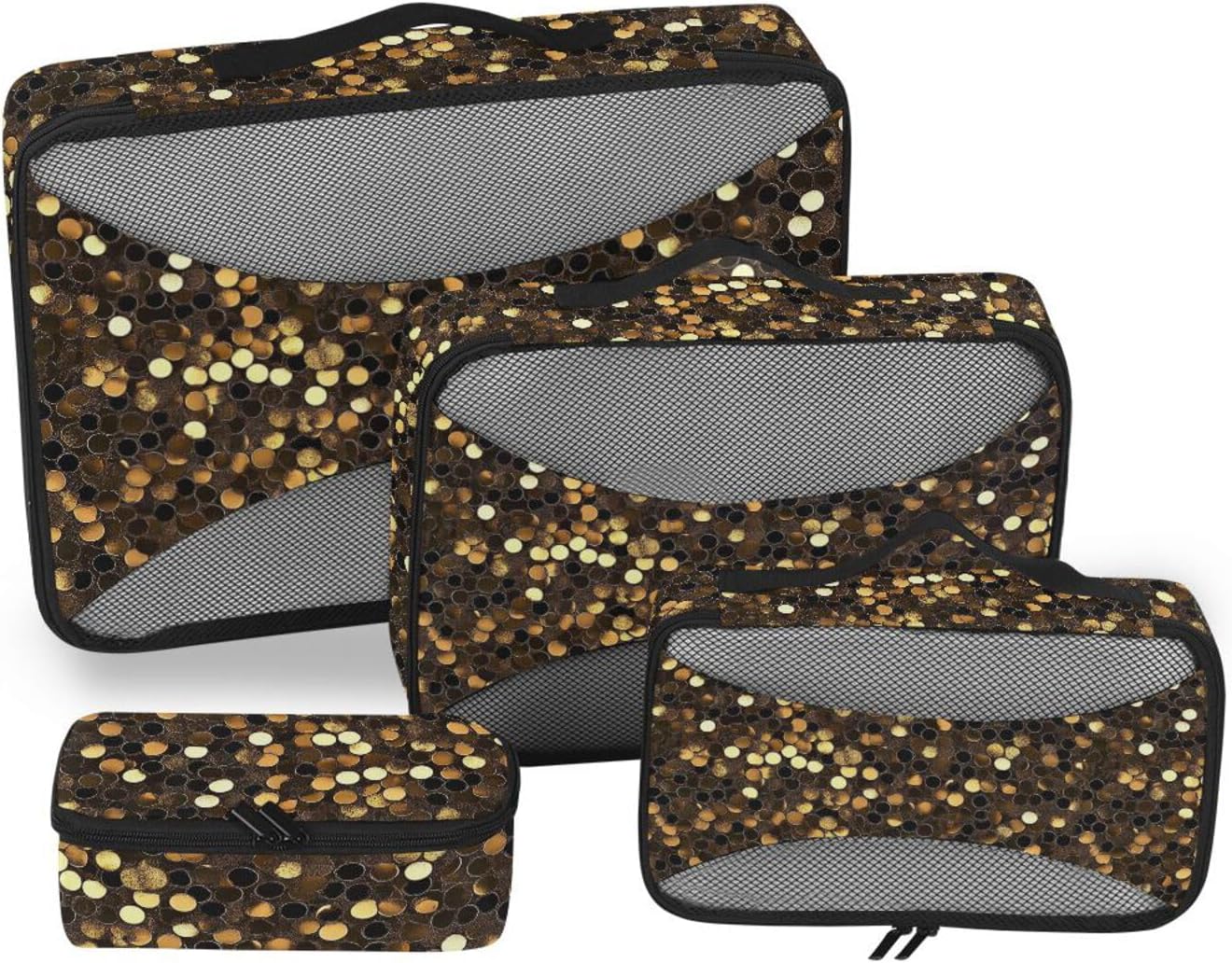 Black and Gold Fake Sequins 4 Pcs set organizers and storage Mesh Travel Essentials lightweight packing cubes compression