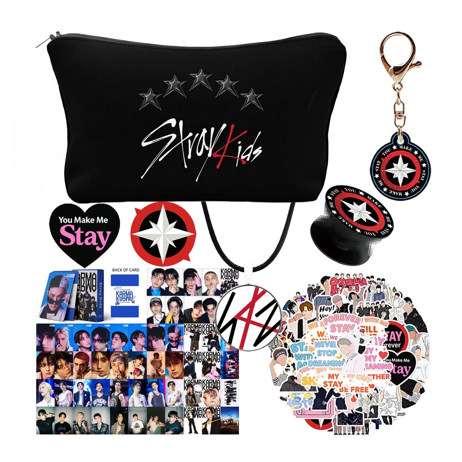 Stray Merch Set – 7-teiliges Fanartikel-Set mit Tasche, Schlüsselanhänger, Stickern, Halskette, Buttons & Karten – Ideal