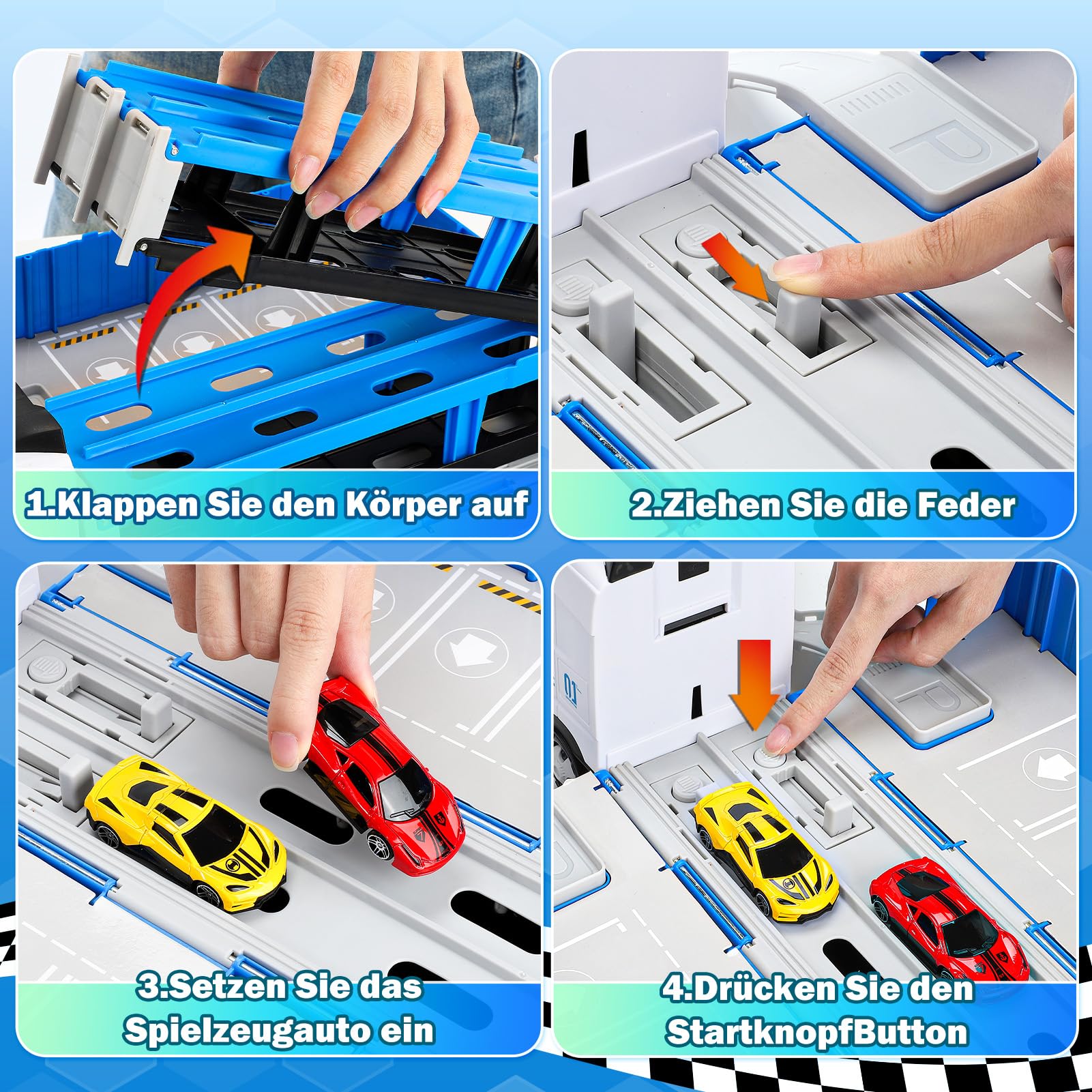 EUCOCO Kinderspielzeug ab 2 3 4 5 6 Jahre, Auto Transporter Geschenk Junge 2-6 Jahre, LKW Spielzeug 158 cm Truck Spielzeugauto mit 8 Rennautos Ostergeschenke für Kinder