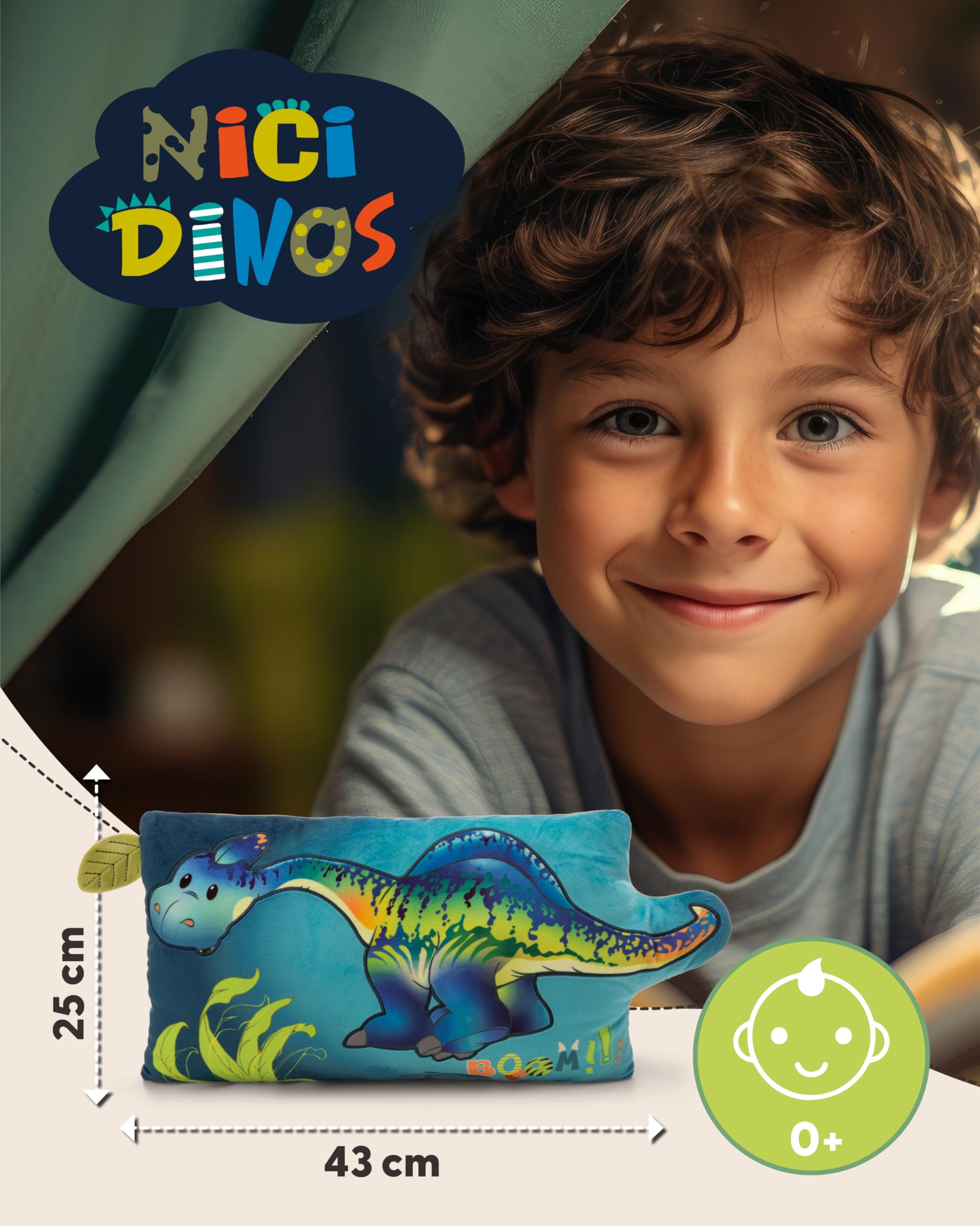 Kissen Dino Snackilus 43x25cm - blau - Flauschiges Kuscheltierkissen für Jungen, Mädchen, Babys und Kuscheltierliebhaber, ideal für Zuhause, Kindergarten oder unterwegs | 61575
