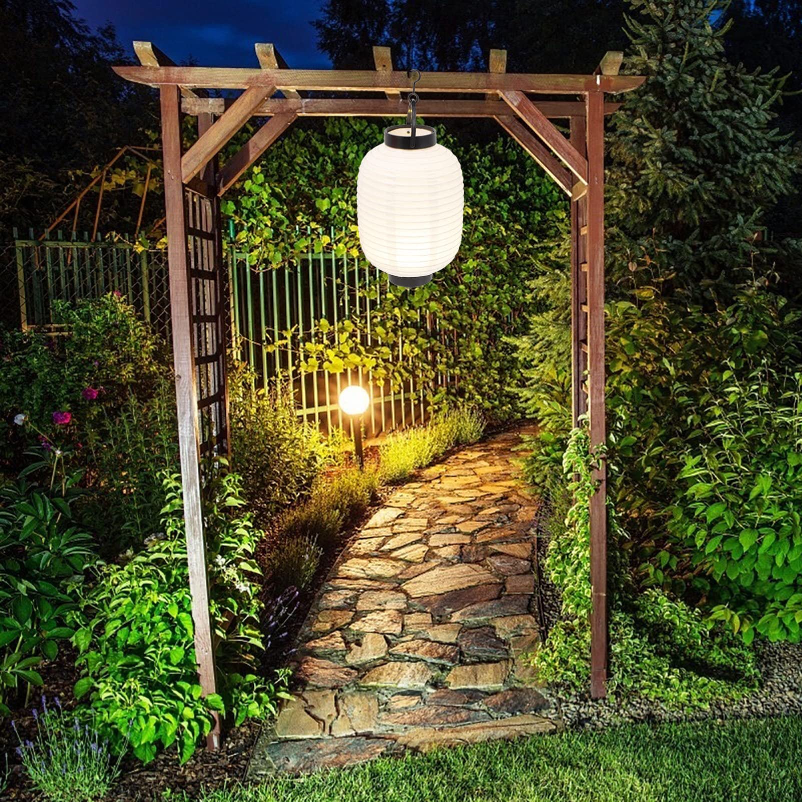 BESPORTBLE Japanese Style Paper Folding Lantern, Traditional Outdoor Lantern with Hook- Folding Hanging Lantern Lamp for Party& Home Decorations (Without Battery)