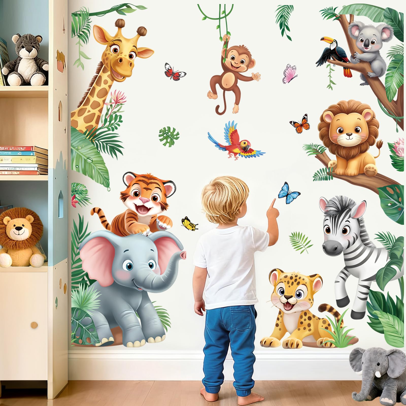 wondever Jungle Animals Door Wall Stickers Safari Giraffe Lion Elephant Peel and Stick Wall Art Decals for Kids Room Baby Nursery Bedroom Door