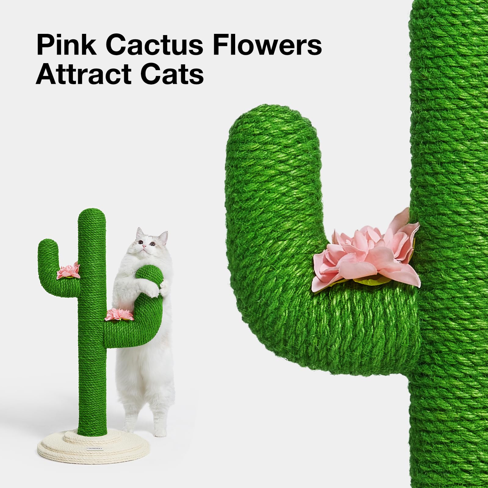 VETRESKA Griffoirs pour Chats d'intérieur Griffoir pour Chat en Forme de Cactus Corde de Jute, 80 cm de Haut Vert Griffoirs verticaux pour Chats en Forme de Cactus Protègent Les Meubles