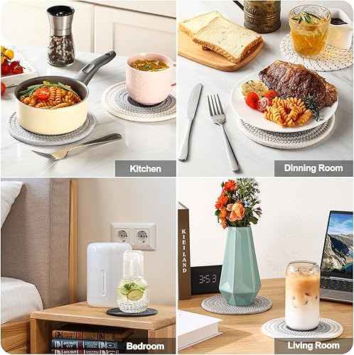 Miniatura 7 de Juego de 5 salvamanteles para platos calientes, juego de agarraderas 100% algodón tejido para ollas calientes, posavasos de granja, almohadillas