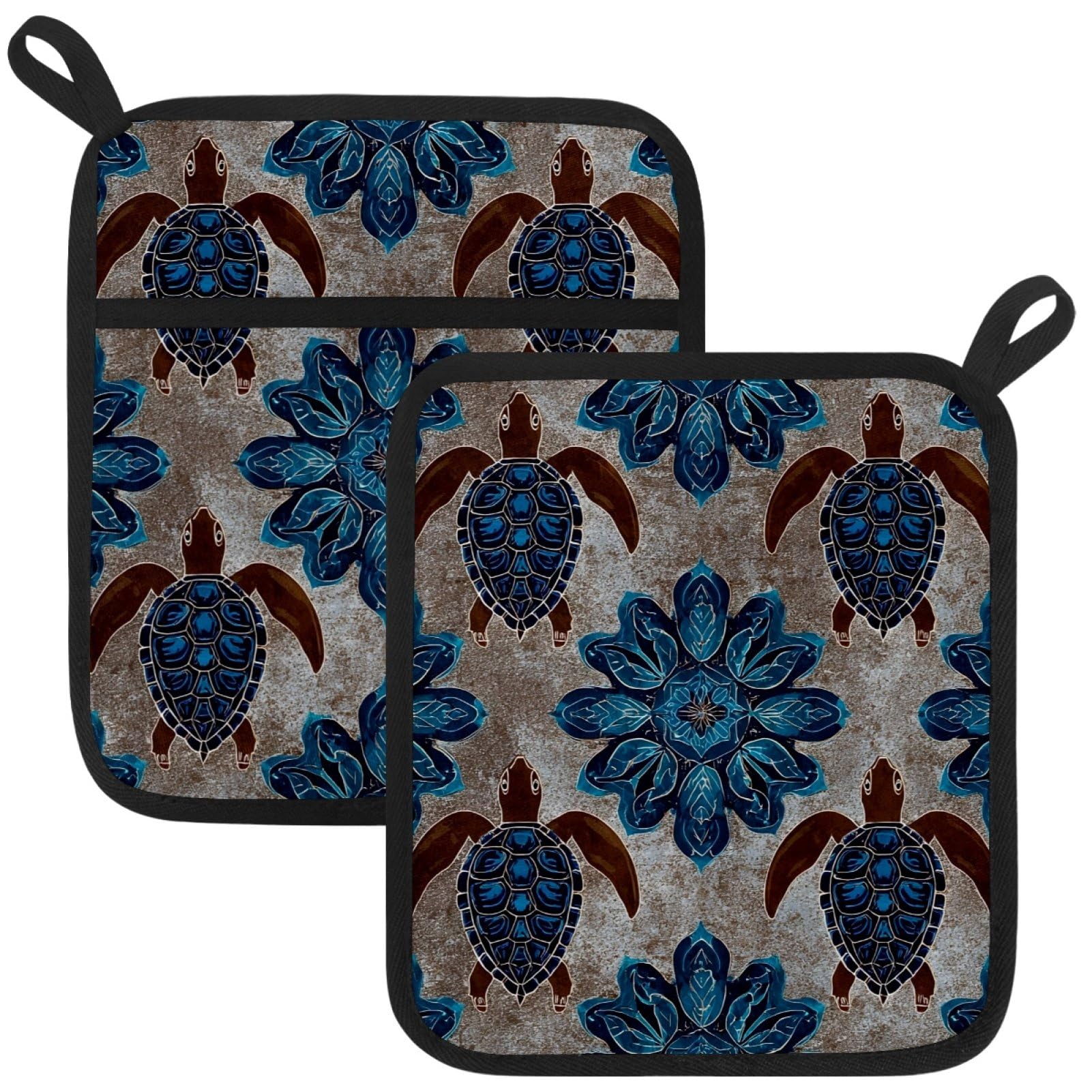 VAPOKF Blue Turtle Kitchen Hot Pot Holder, Pot Holders Heat Resistant Pot Holder with Pocket Heat Resistant Trivets for Hot Pans Cotton Pot Mitts for Kitchen Cooking Baking