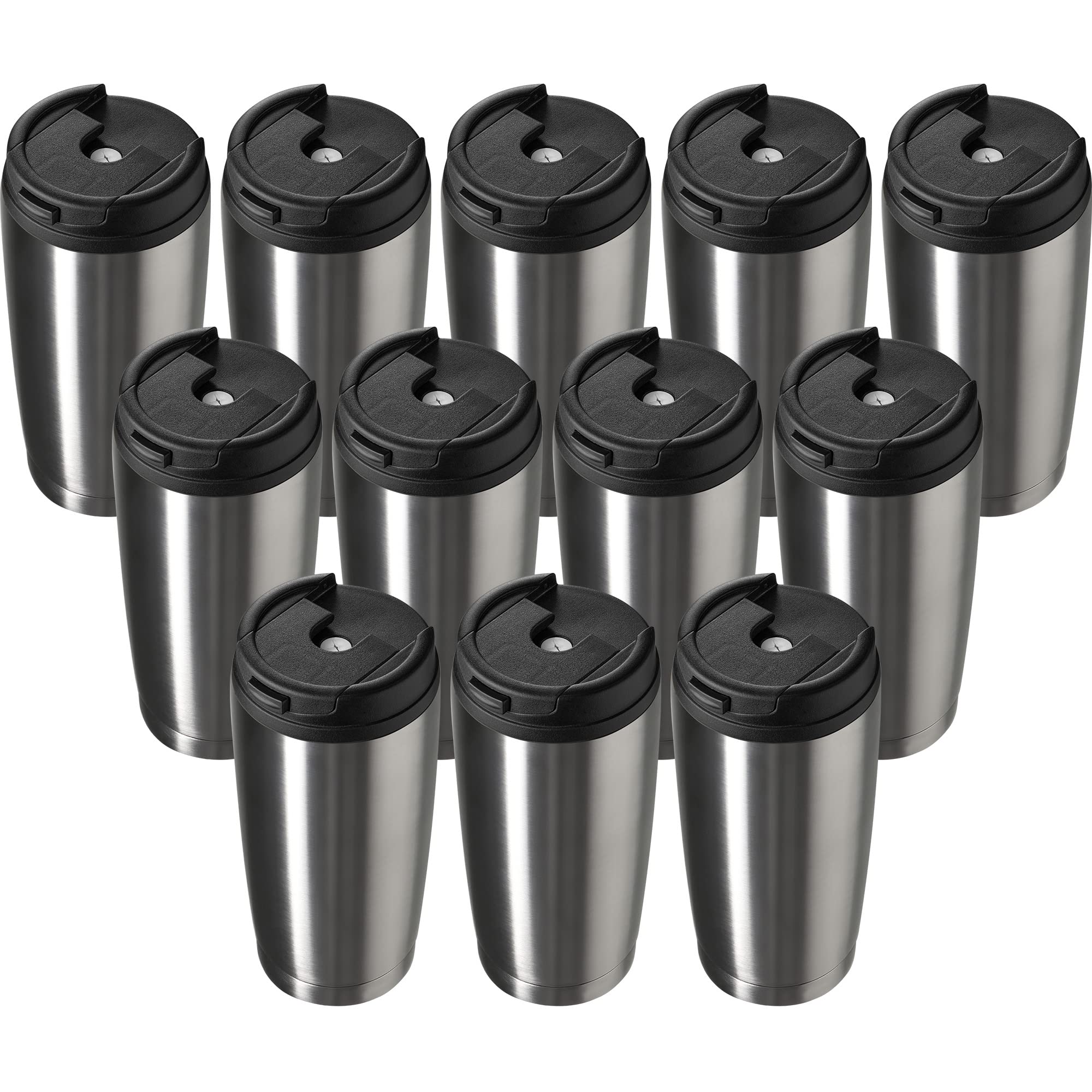 MUCHENGHY 20oz Tumbler with Lid and Straw, Double Wall Stainless Steel Vacuum Insulated Tumblers, High Sealing Leak-proof Travel Coffee Mug for Hot and Cold Drinks(Silver, 12 Pack)