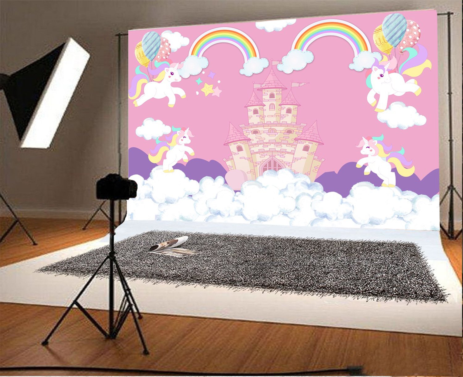 YongFoto 2,2x1,5m Bambini Sfondo Arcobaleno colorato Nuvole Cielo Blu Sfondo di fotografia per bambini Festa di compleanno New Born Cake Table Baby Shower Photo Booth Studio oggetti di scena