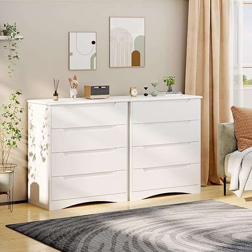 Miniatura 5 de Bealife Cómoda para dormitorio, cómoda de 4 cajones cajonera con dispositivo antitropiezos, cómoda blanca para armario con asas empotradas,