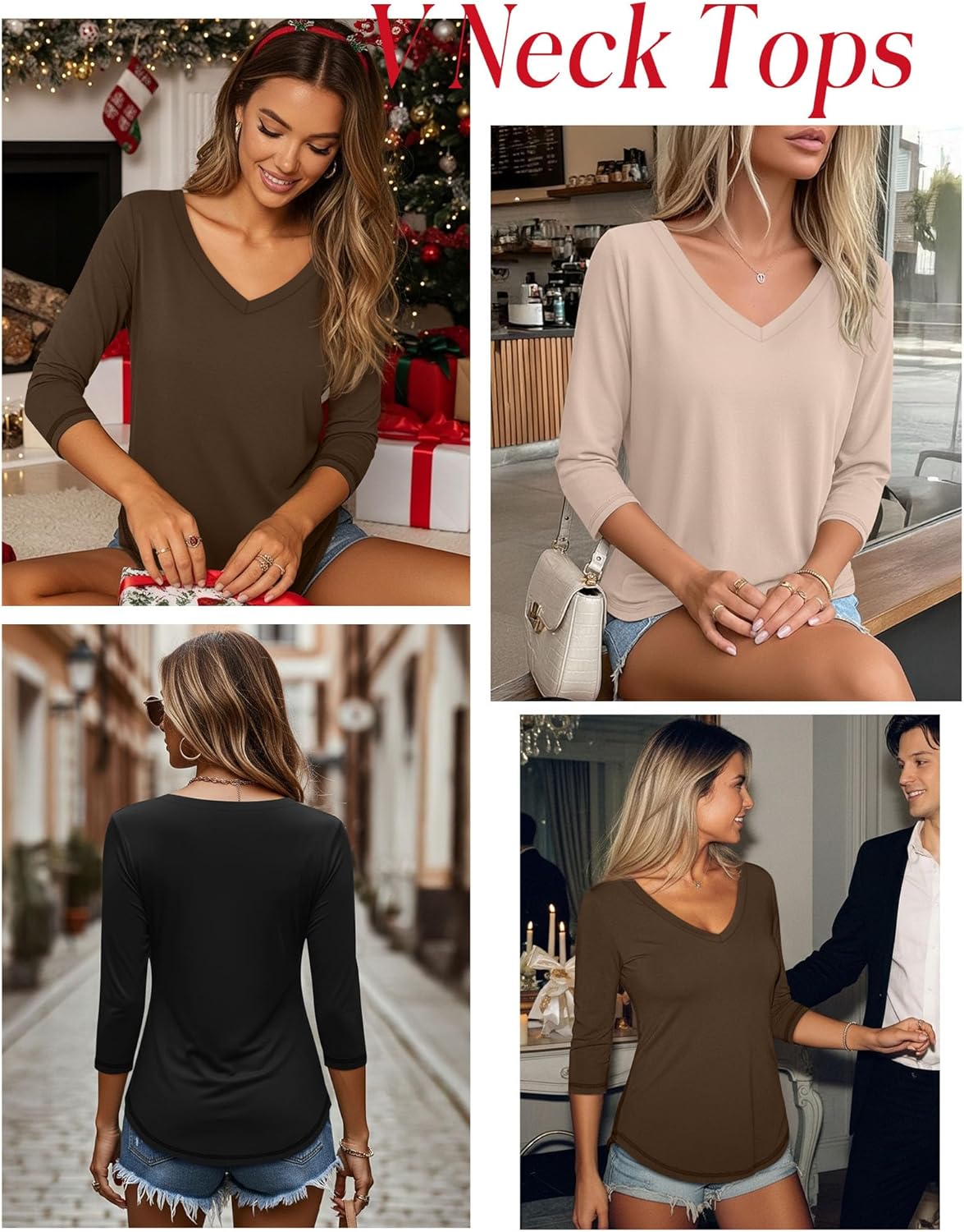 Ficerd 3 Pack Women's 3/4 Length Sleeve T Shirts, V Neck Tops Loose Fit Blouses Casual Tees 2026 Fashion Clothes - Image 5