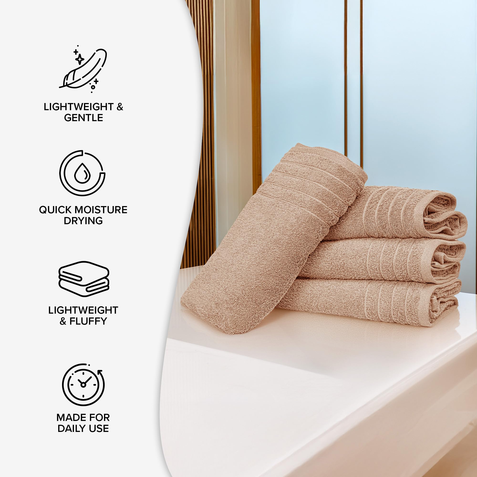Set di 4 asciugamani da bagno extra large (76 x 152 cm), 100% cotone, super morbidi e leggeri, ad asciugatura rapida e altamente assorbenti, qualità alberghiera, 450 g/m², beige