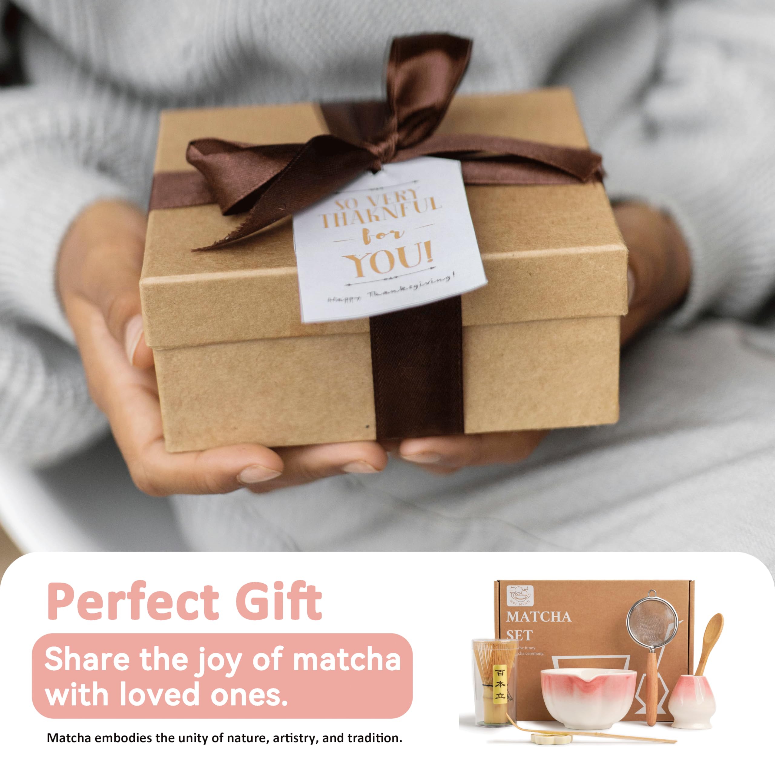 7-częściowy zestaw premium matcha – ekskluzywny zestaw do ceremonii herbaty z bambusowymi chasami (miotła), różowa miska ceramiczna, łyżka i akcesoria, oryginalny prezent do matchy