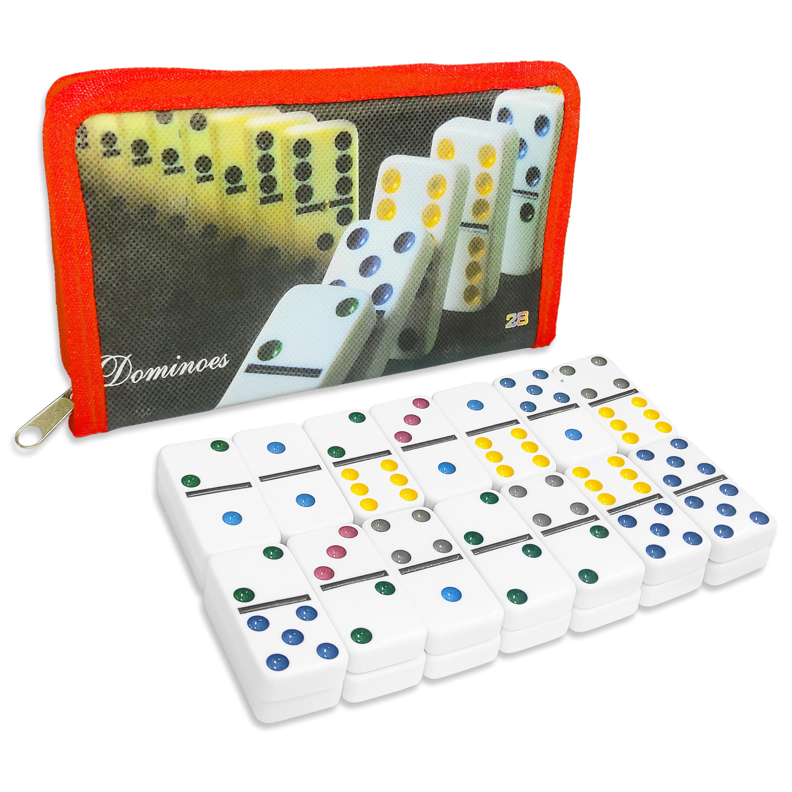 VGRASSP 28 Pcs Double Six Color Dot Domino Set Toy for Kids with