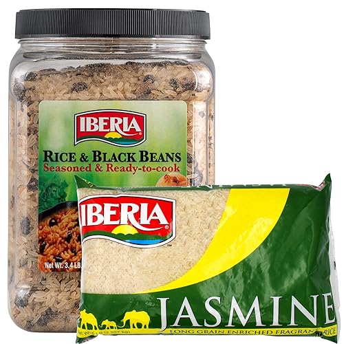 Arroz Iberia Jazmín 5 lb + Arroz Sazonado Iberia y Frijoles Negros 3.4 lb