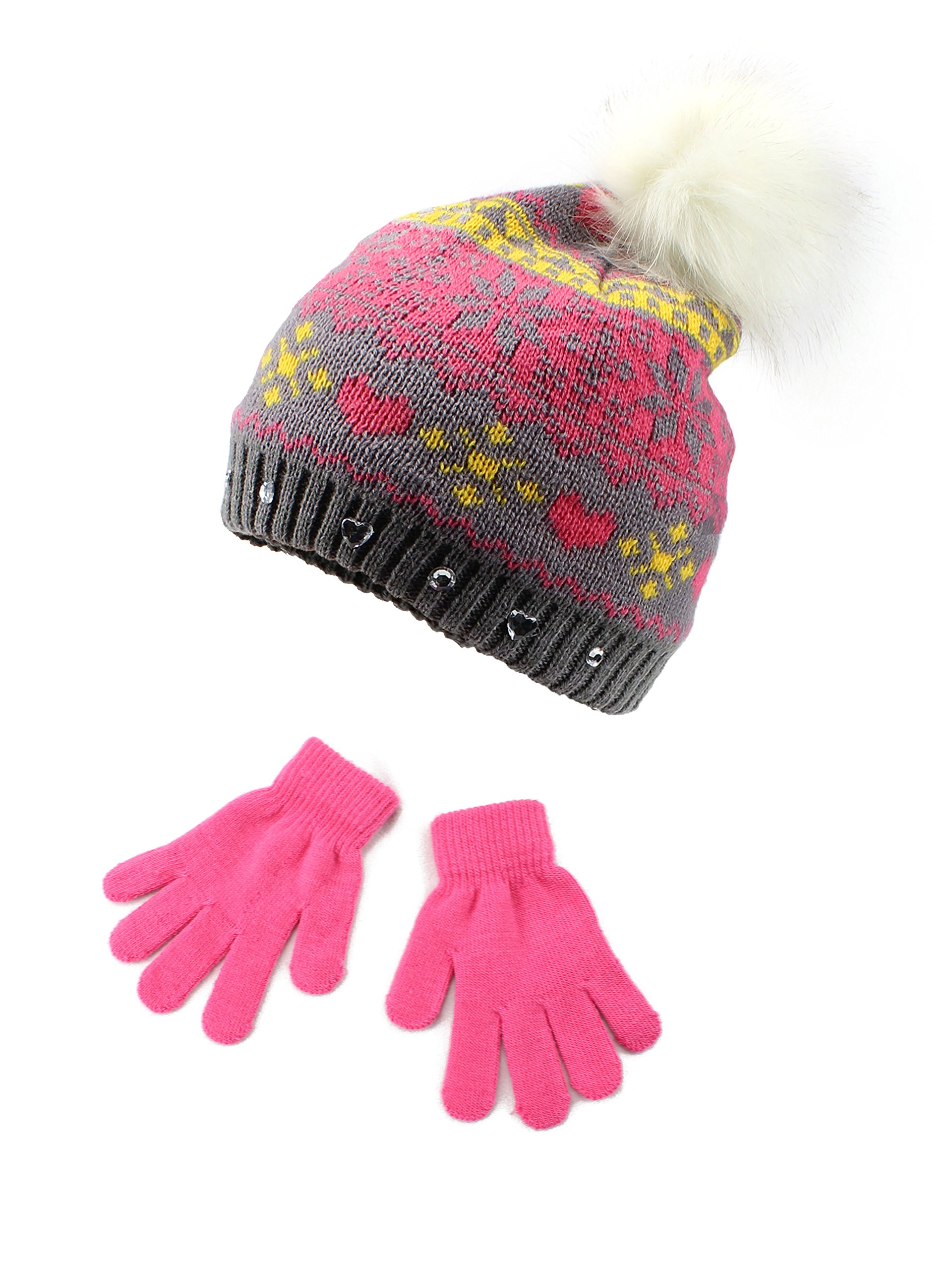 S.W.A.K Girls Zig Zag Knit Hat with Ear Flaps & Gloves Set