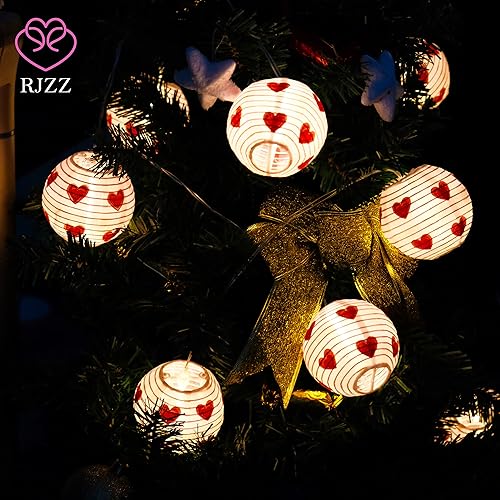 Miniatura 2 de Guirnalda de luces de linterna rosa de nailon luces de San Valentín 94 pies funciona con pilas para el día de San Valentín 10 unidades linterna rosa