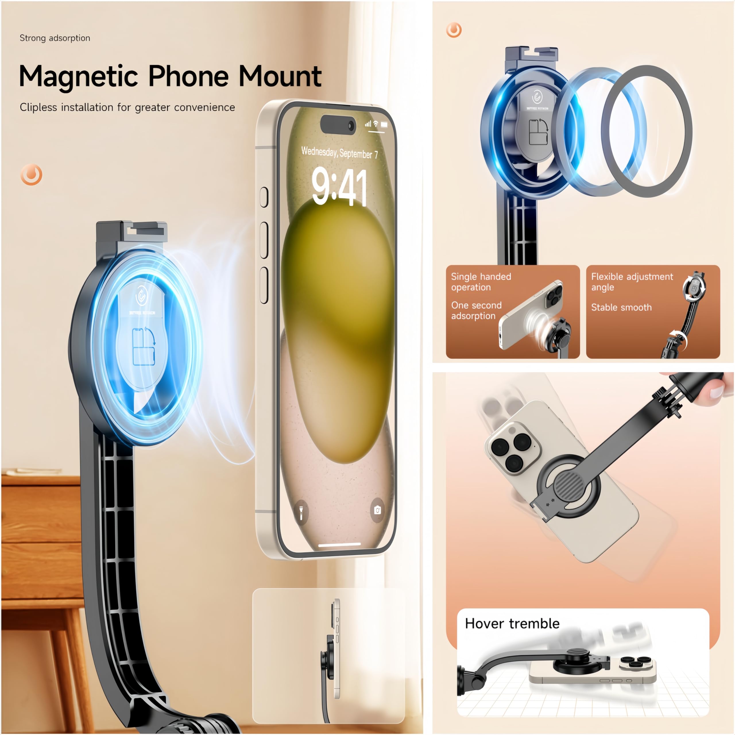 Magnetico Mini Allungabile Selfie Stick Treppiede Del Basamento con Luce di Riempimento Bluetooth Wireless Remote per iPhone 15 14 13 12 & Android