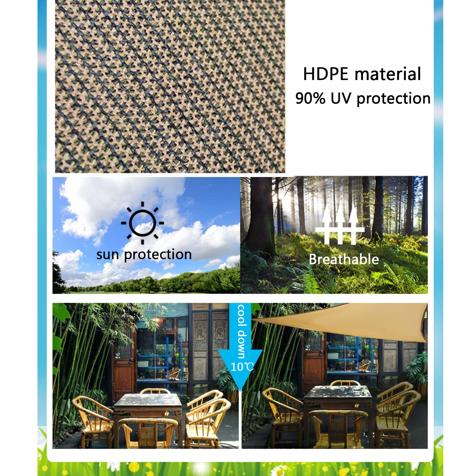 Red de Sombra Marrón Sombra Solar Malla Rectangular/Cuadrada,Toldo Vela de Sombra con Ojales,90% Malla Sombreadora de Bloque UV Pantalla de Privacidad para Patio Jardín (3x10m)