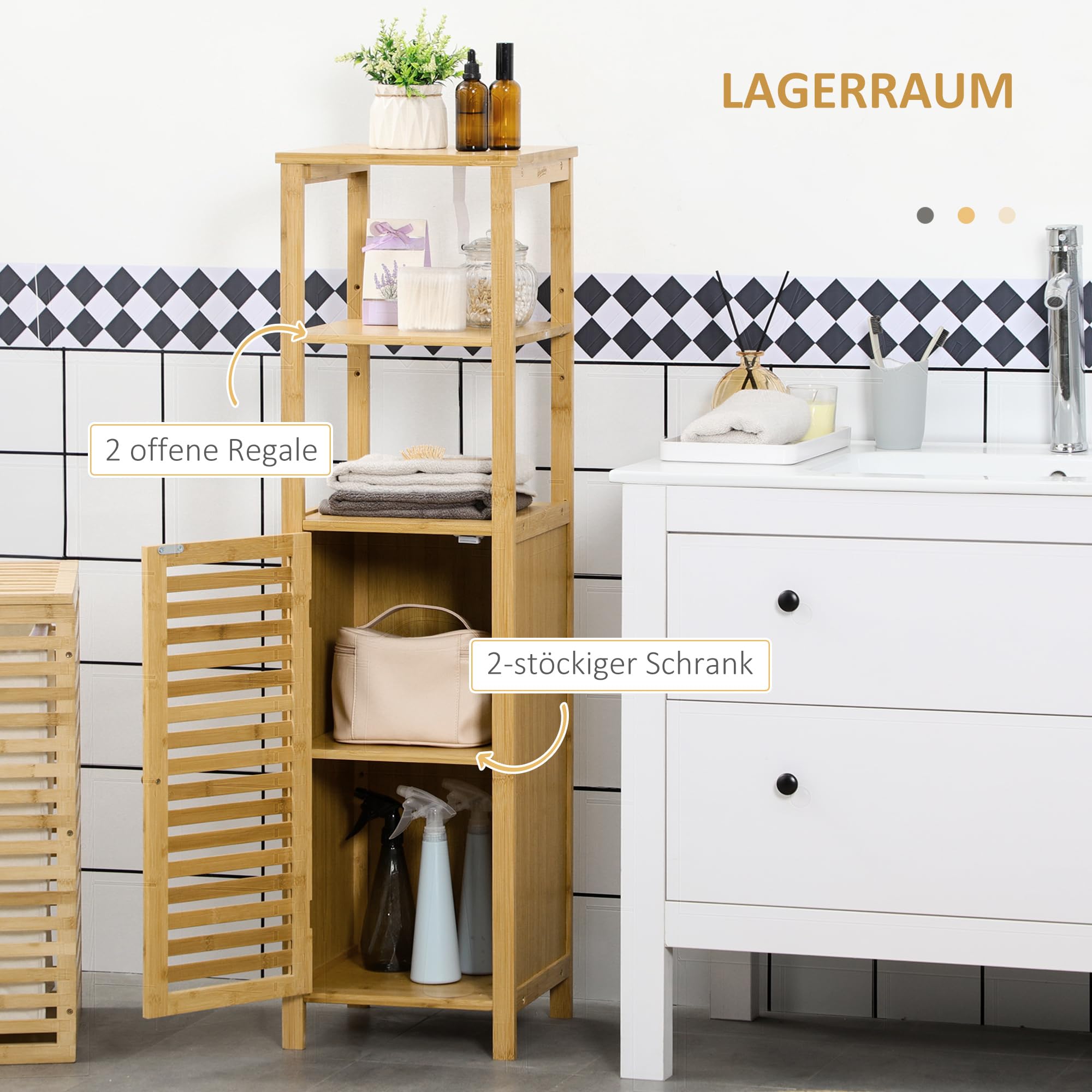 kleankin Badezimmerschrank Badschrank mit Tür 33 x 30 x 120 cm Naturholz