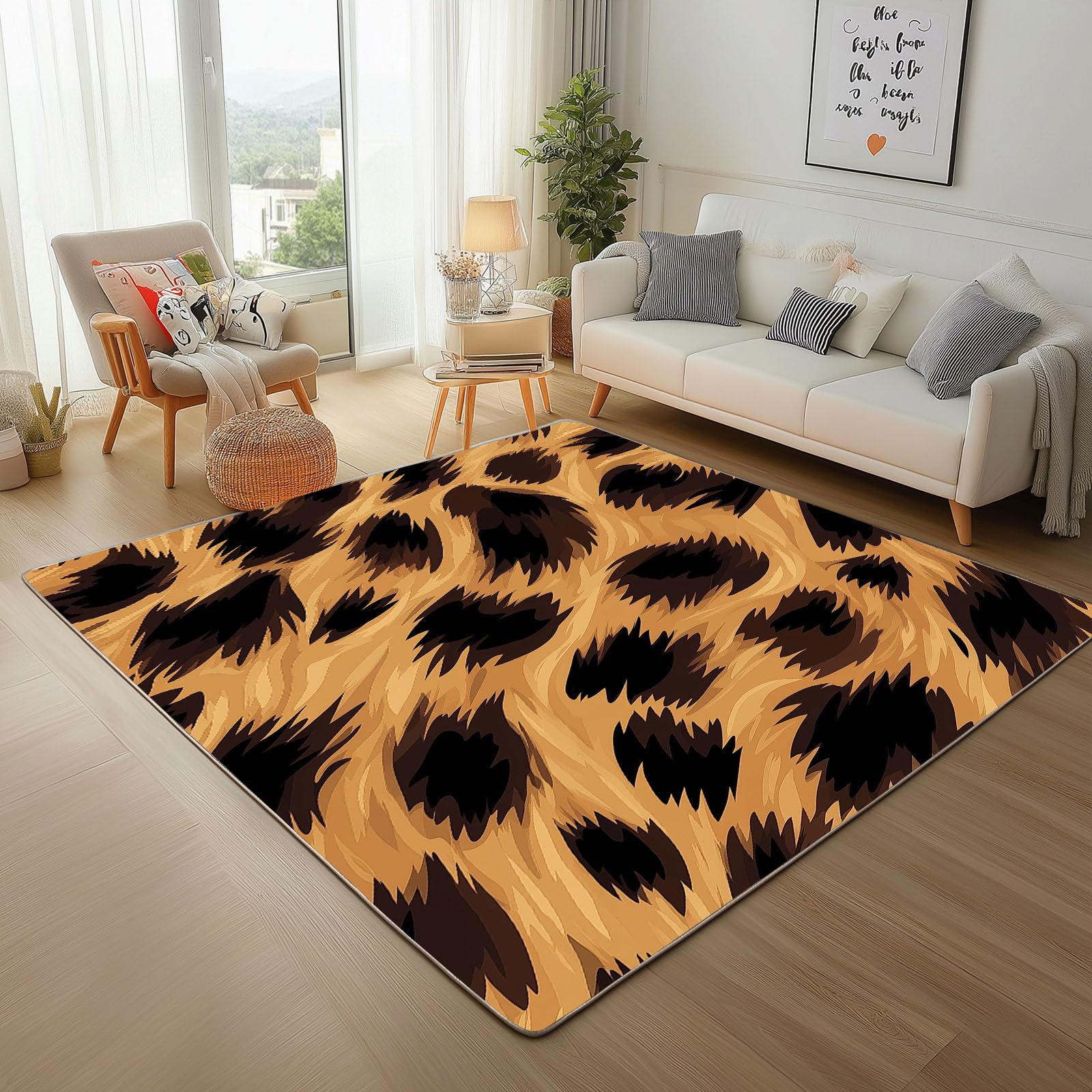 Tapis salon léopard abstrait 160x230cm texture de fourrure douce design raffiné