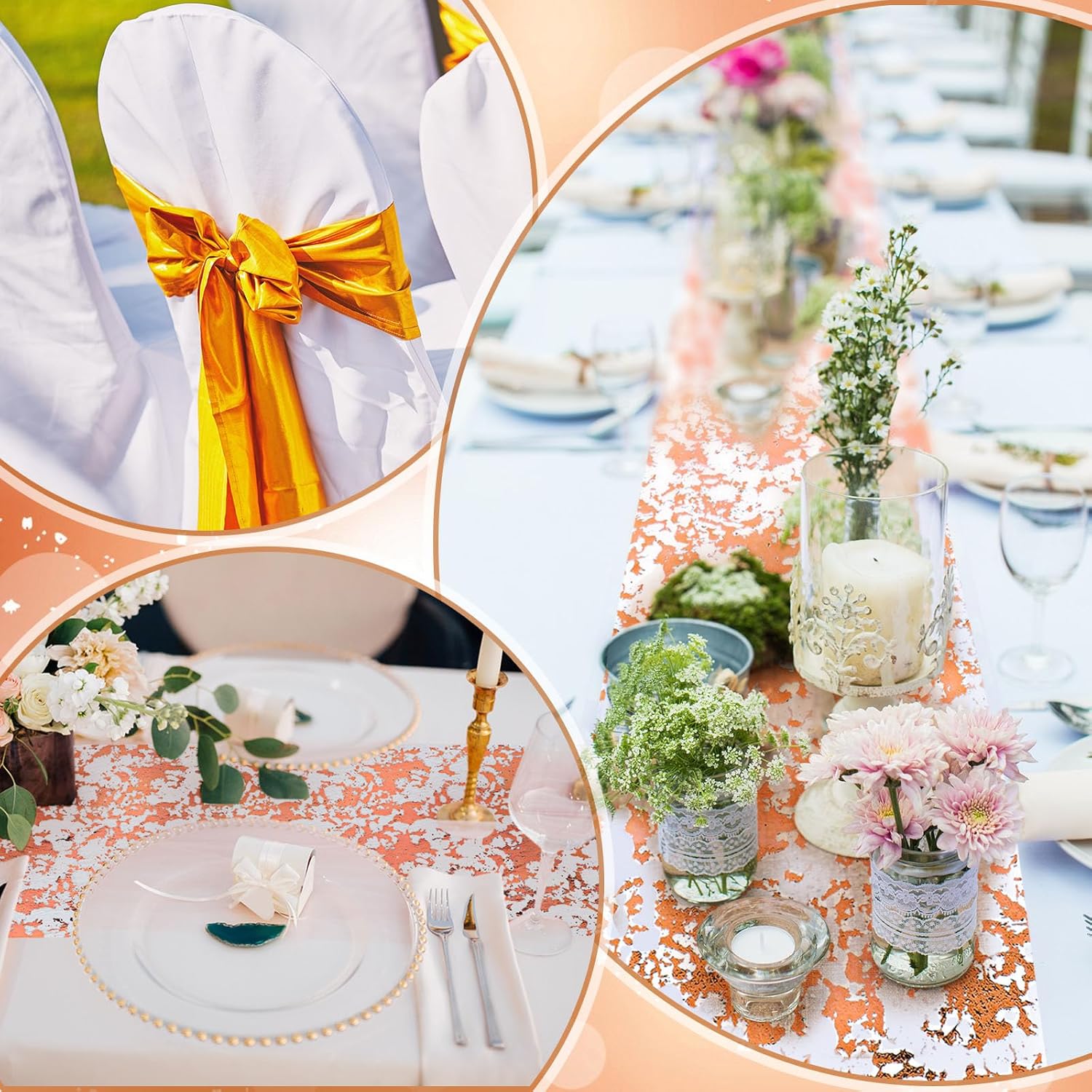 Tegeme 11 Inch x 98 ft Table Runner with Scissor and Soft Ruler Glitter Metallic Foil Thin Mesh Table Runner Roll Fabric Sequin Wedding Table Decoration for Bridal Shower Birthday Party (Rose Gold)