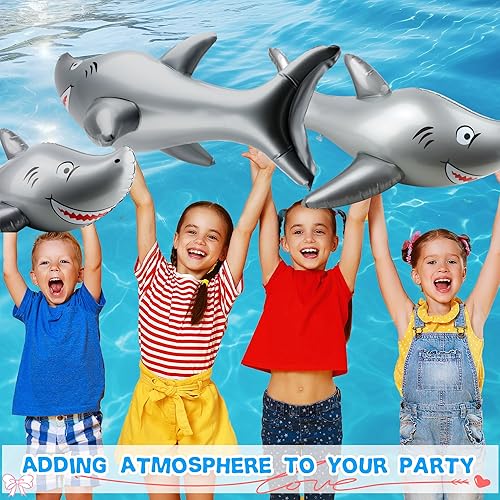 Miniatura 4 de Paquete de 4 flotadores inflables de tiburón de 40 pulgadas para verano, playa, piscina, mar, océano, suministros de fiesta