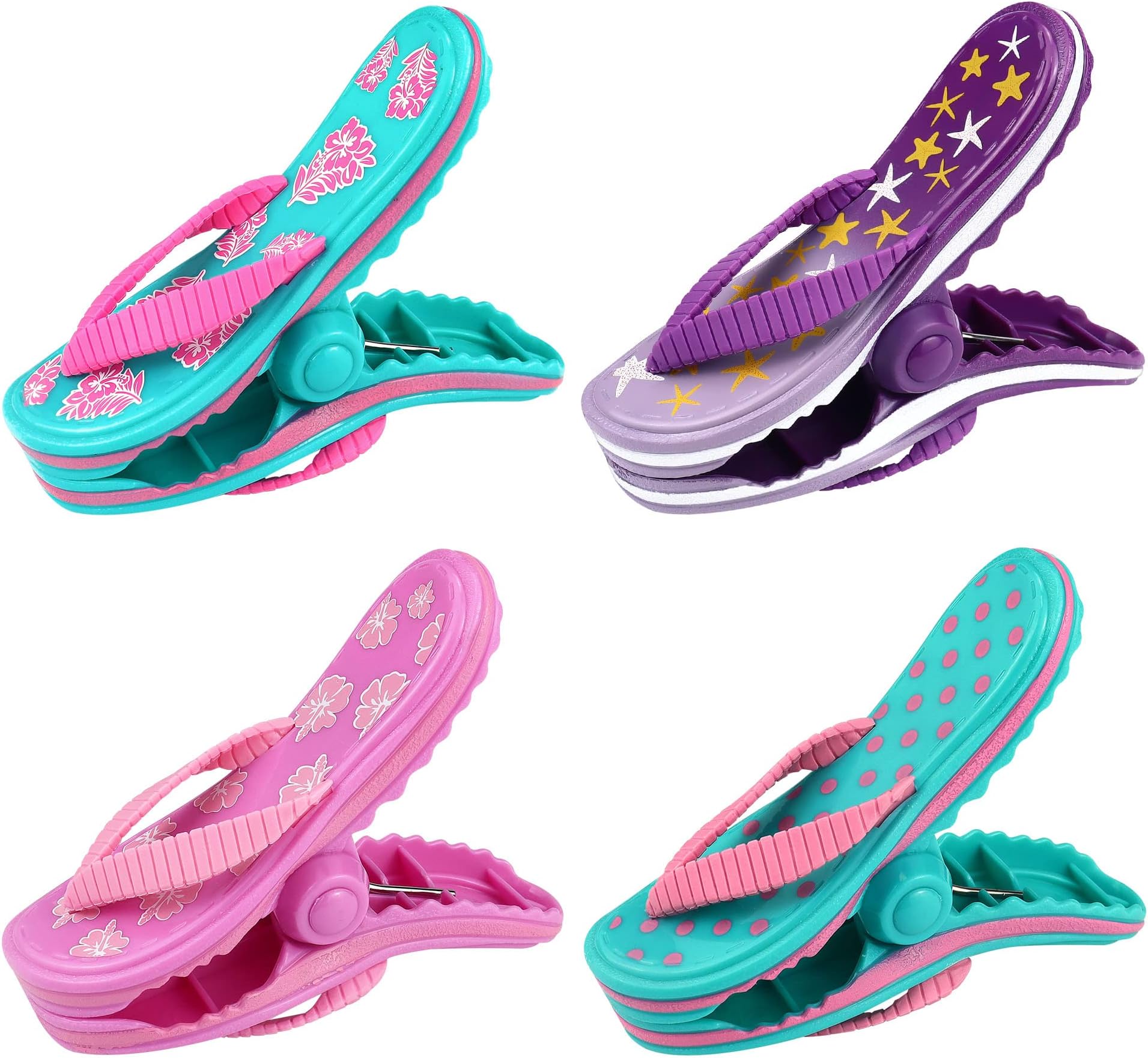 Towel Clips for Sun Loungers 4 Pcs Multicolor Slipper Beach Towel Clips Strong Beach Chair Hanger Clips Clothes Clip Large Novelty Towel Pegs for Sun Lounger Beach Chairs Home Patio Pool Boat Supplies