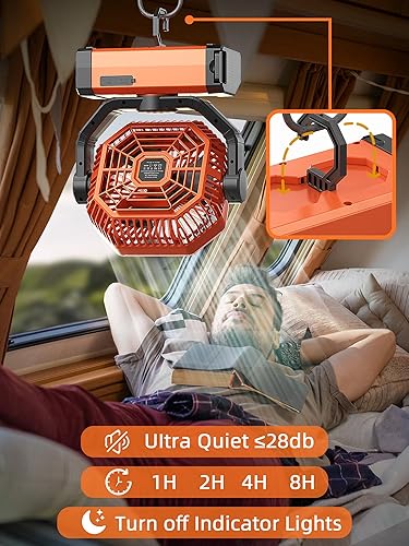 Miniatura 5 de Ventilador alimentado por batería, ventilador recargable de 9 pulgadas, portátil, 20000 mAh (60 horas), ventiladores de campamento para tienda
