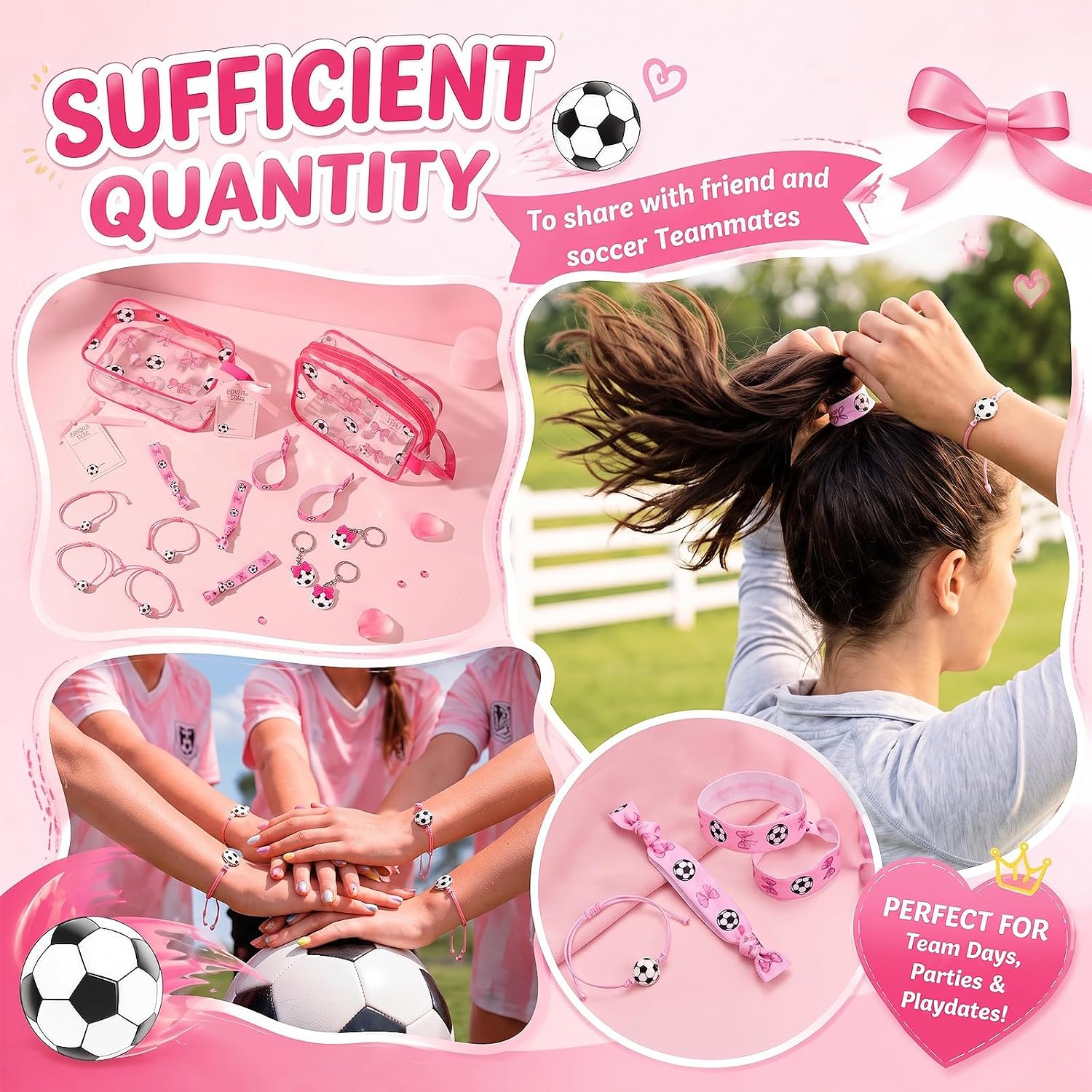84 Pcs Pink Soccer Team Gifts Bulk Makeup Bag for Woman