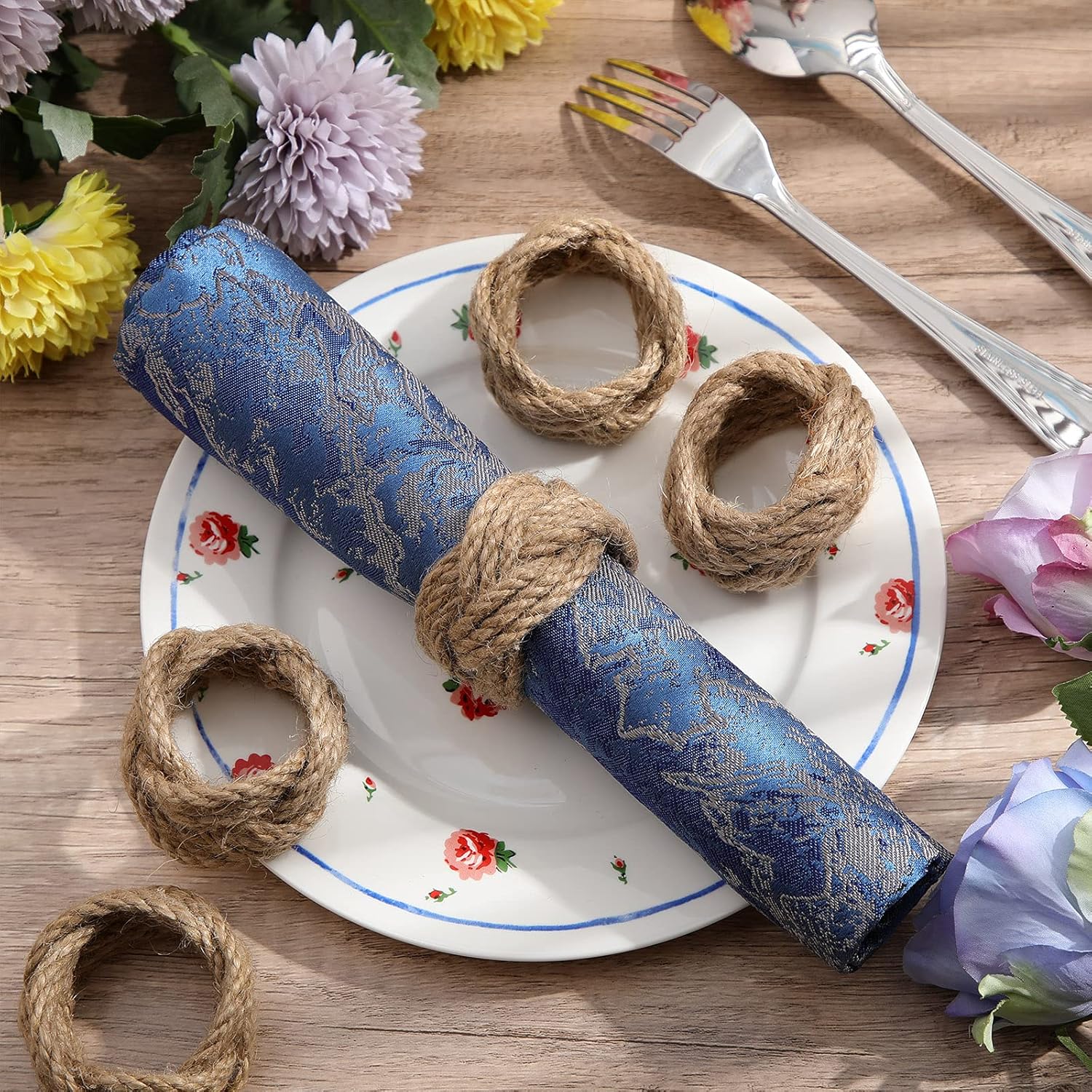 16 Pieces Burlap Napkin Rings Rope Napkin Rings Farmhouse Napkin Rings Handmade Round Napkin Rings Nautical Napkin Rings for Fall, Thanksgiving, Christmas, Dinner Table, Weeding, Party decoration : Home & Kitchen