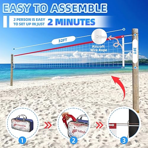Miniatura 8 de Red profesional de voleibol, red de voleibol de piscina con cuerda de alambre de avión, 32 pies x 3 pies, para interiores y exteriores (sin postes)