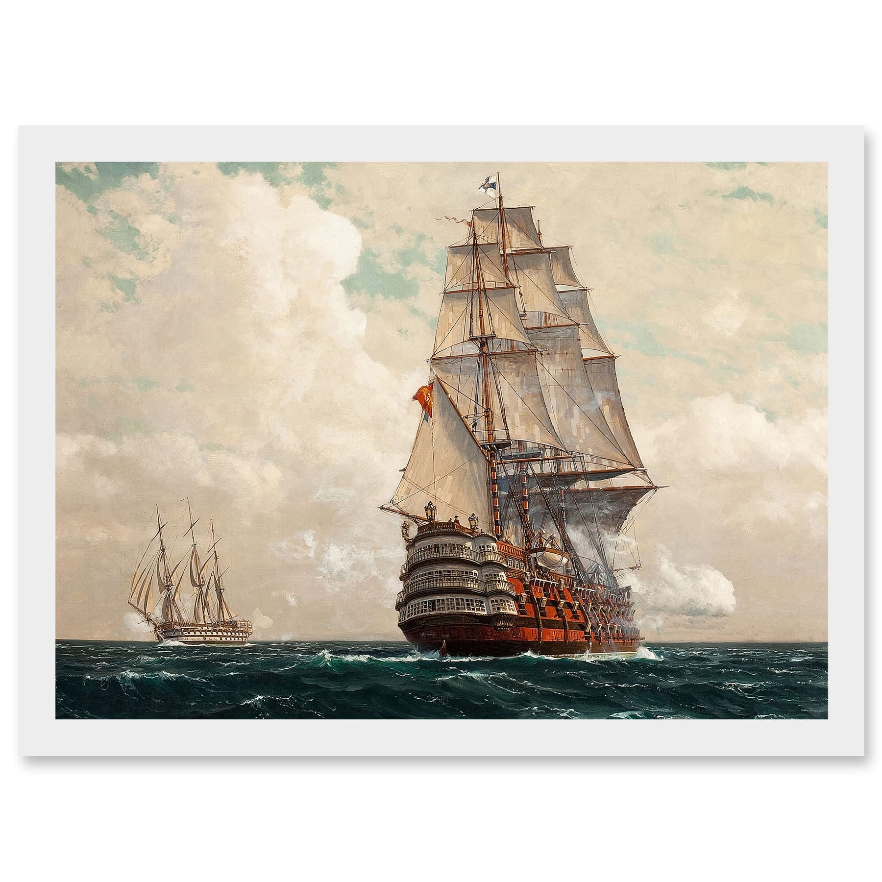 Painting Seascape Naval Diemer Ship At Sea - Framed Wall Art Print A4 - Artery8