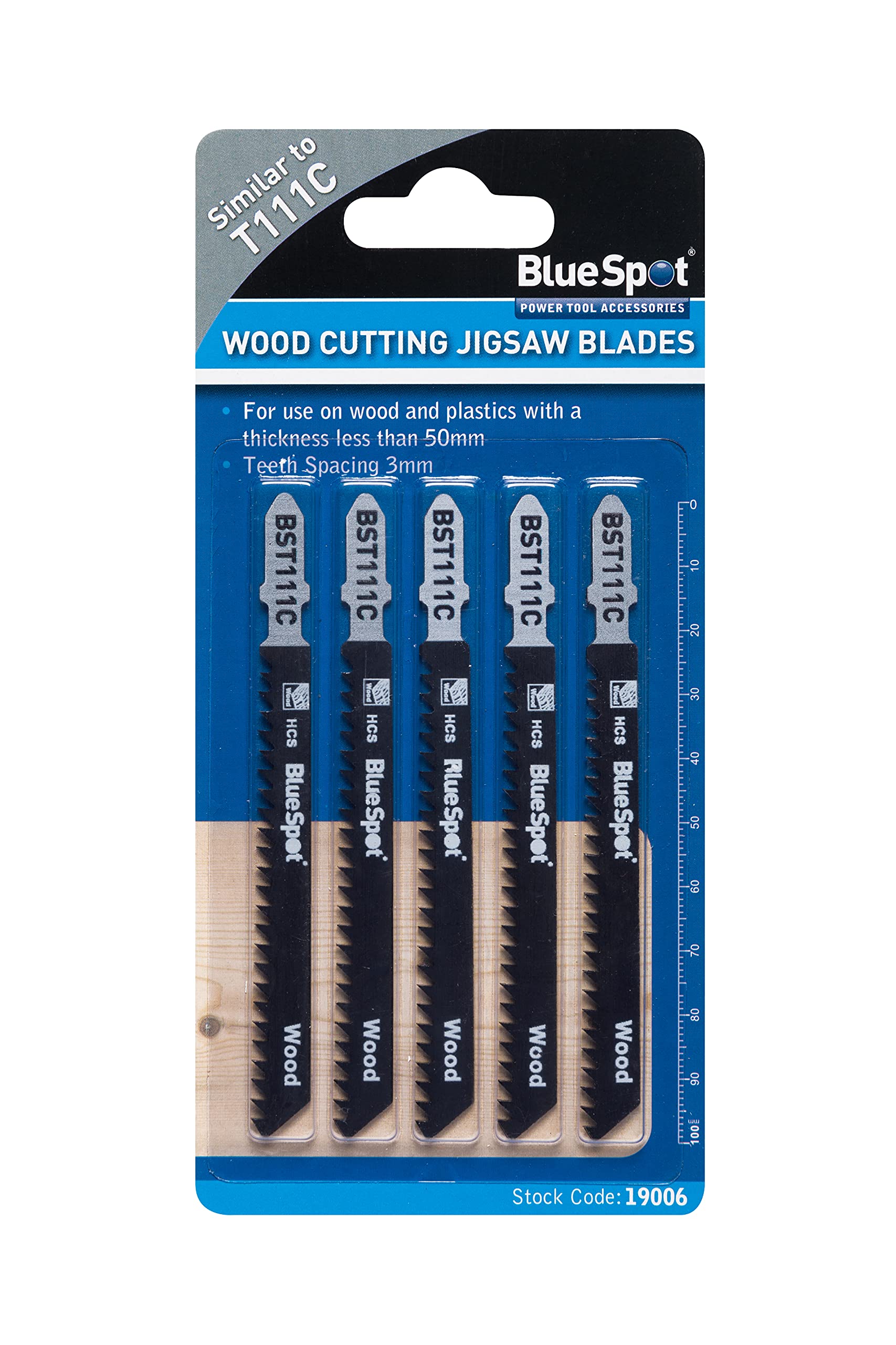 Bluespot 19006 5 Piece Hcs Quick Cut Jigsaw Blades For Wood (8 Tpi) 5028734190069