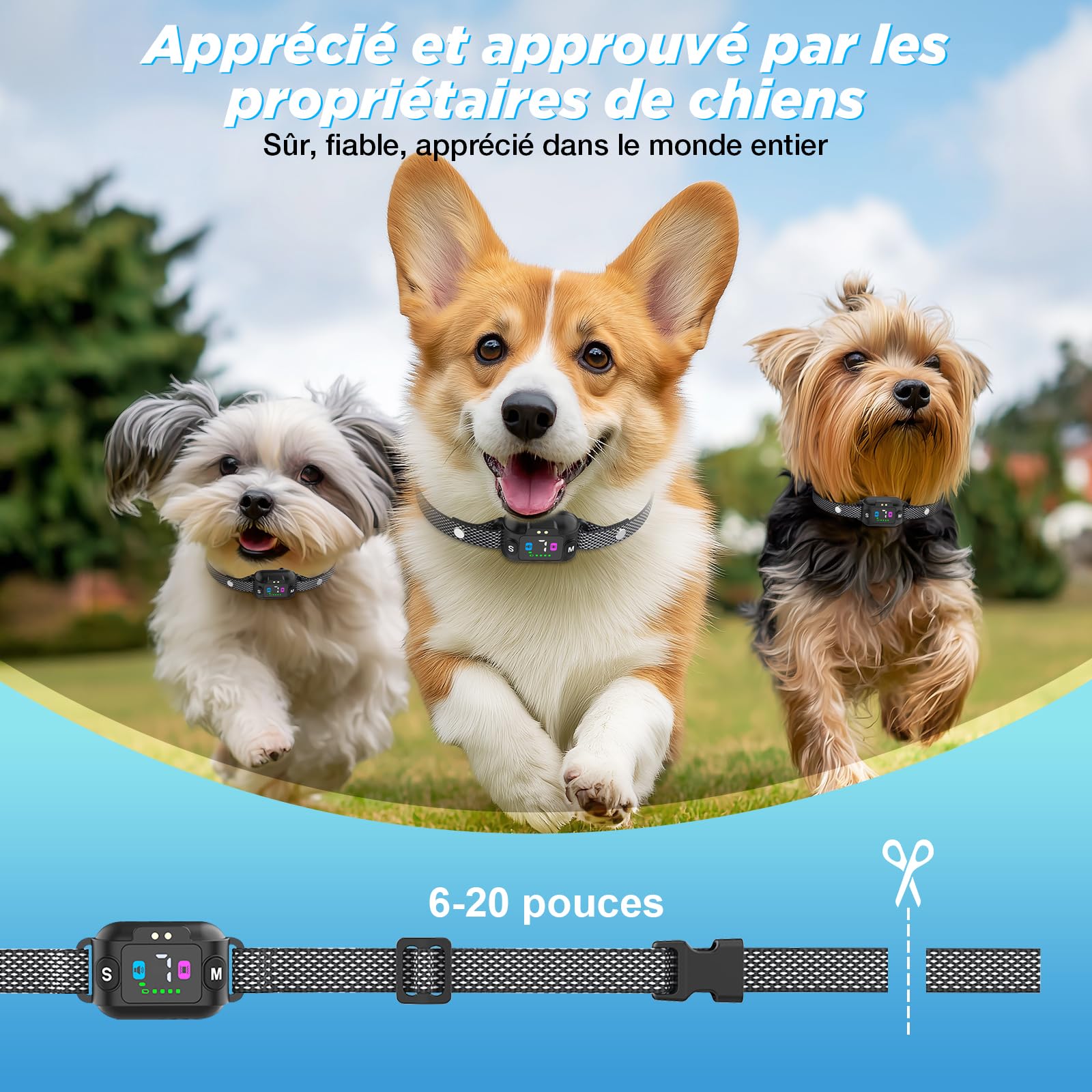 Collar Antiladridos para Perros, Collar Vibración Recargable, Súper Fino y Ligero, 3 Modos y 7 Niveles de Sensibilidad, Detección Inteligente de Ladridos, Impermeable IP67 para Perros Pequeños