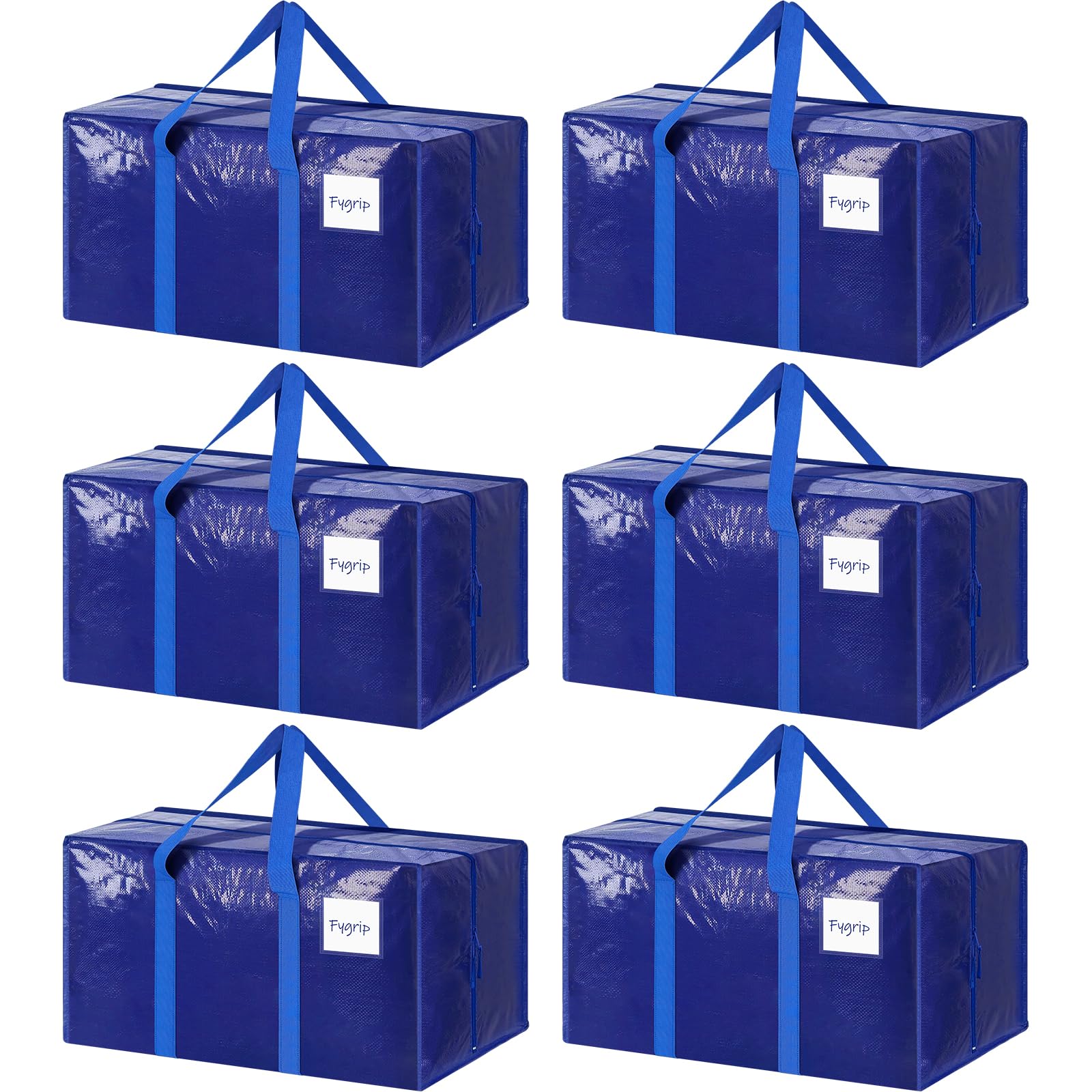6 Pack Extra Heavy Duty Large Moving Bags with Strong Zipper, Blue | Comfortable Handles, Sturdy & Durable Clothes Storage Bags Totes Bins, Blue Packing Moving Boxes for College Supplies Blue 6 Pack