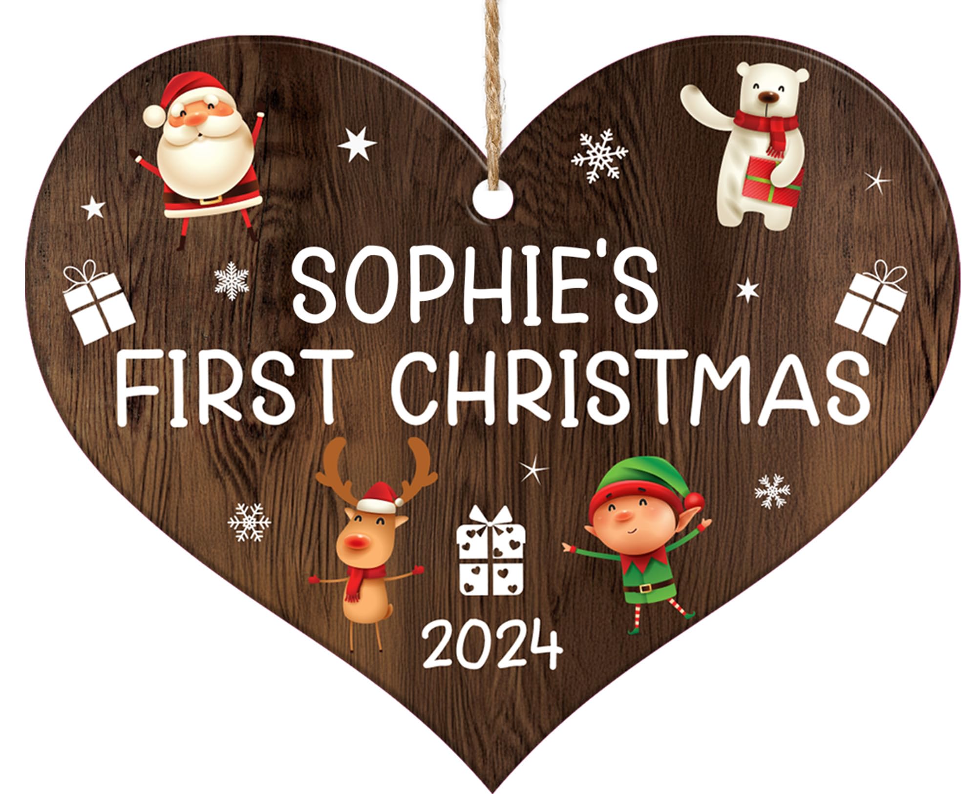 Star Online Men's 1St Xmas Heart Personalised Baby's First 1St Christmas Bauble Xmas Tree Decorations Custom Name Wooden Heart Hanging Ornats Keepsake Gifts For Kids, Boy Girl New Born Presents (1St Xmas Heart)