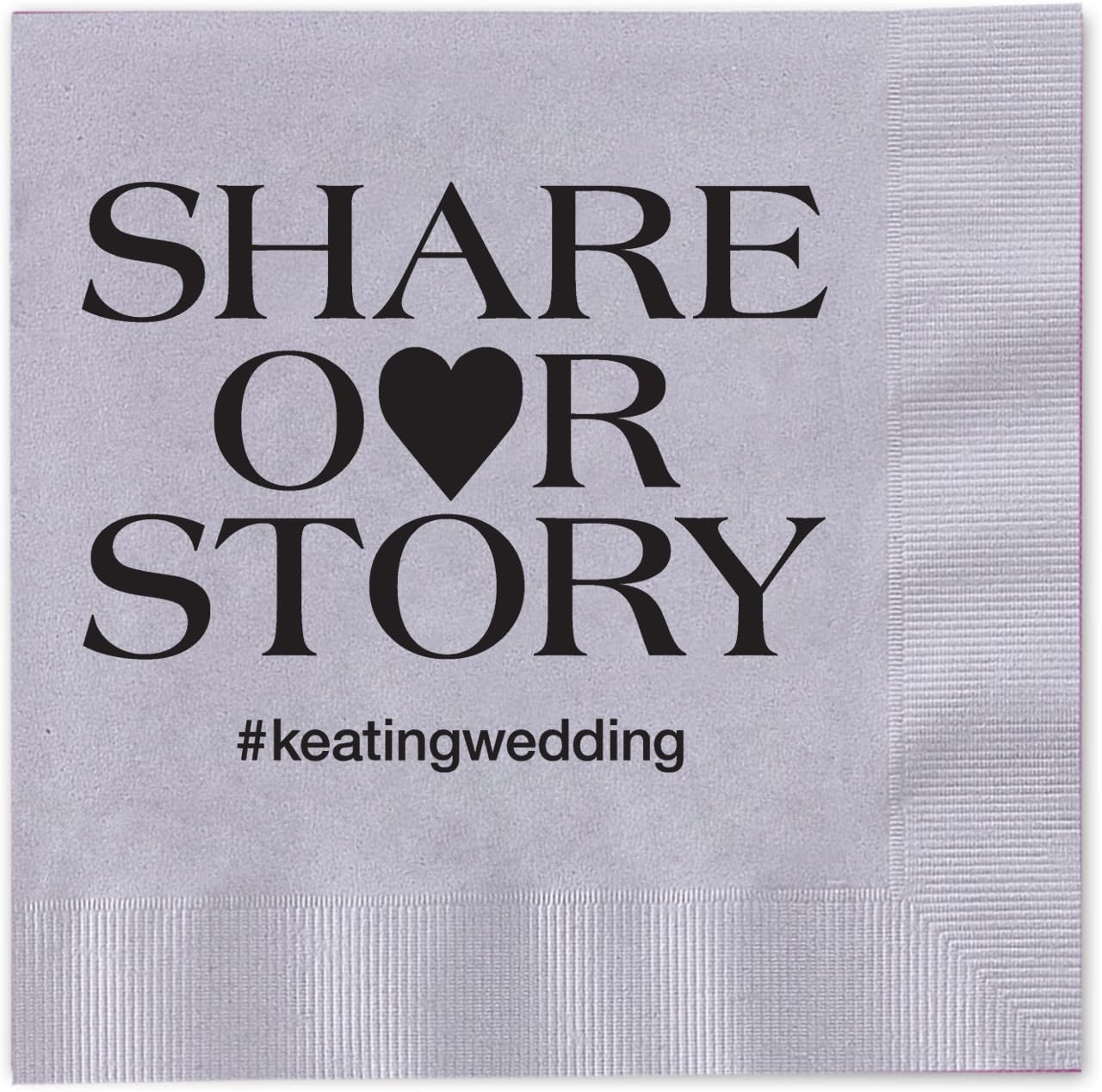 Share Our Story Hashtag Personalized Beverage Napkins / 100 Red 3 Ply Paper Coined Cocktail Napkins With Choice Of Foil/Folded 4 3/4" x 4 3/4" Napkins/Made In The USA