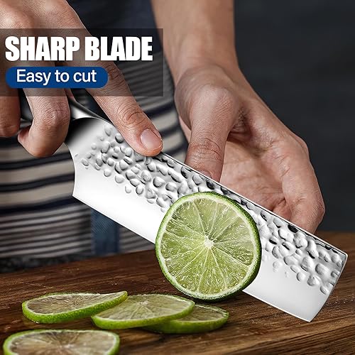 Miniatura 4 de Freelander Cuchillo de chef japonés Nakiri de 7 pulgadas, cuchillo de cocina de verduras afilado, cuchillo de carne de acero inoxidable forjado a