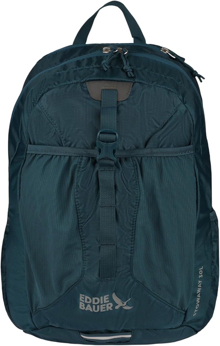 Mochila plegable Eddie Bauer Stowaway | Viajes | Al aire libre | Ligero | Plegable | Durable | Poliéster antidesgarro | 30L - Marino | Poliéster Ripstop ligero y duradero, se pliega para almacenamiento, mochila plegable para viajes y senderismo.