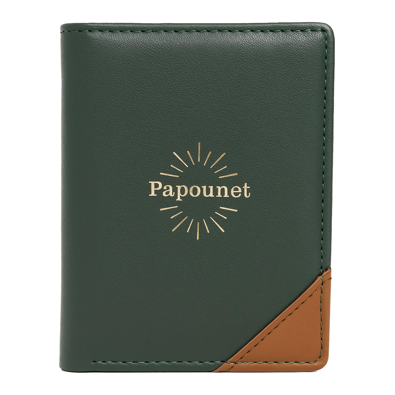 Manahia - Porte Monnaie Papounet - Petit Portefeuille Homme, Porte Carte Compartiment Pièces - Compact, Léger, et Pratique - Simili Cuir Vegan Marron et Vert - Cadeau Fête des Pères