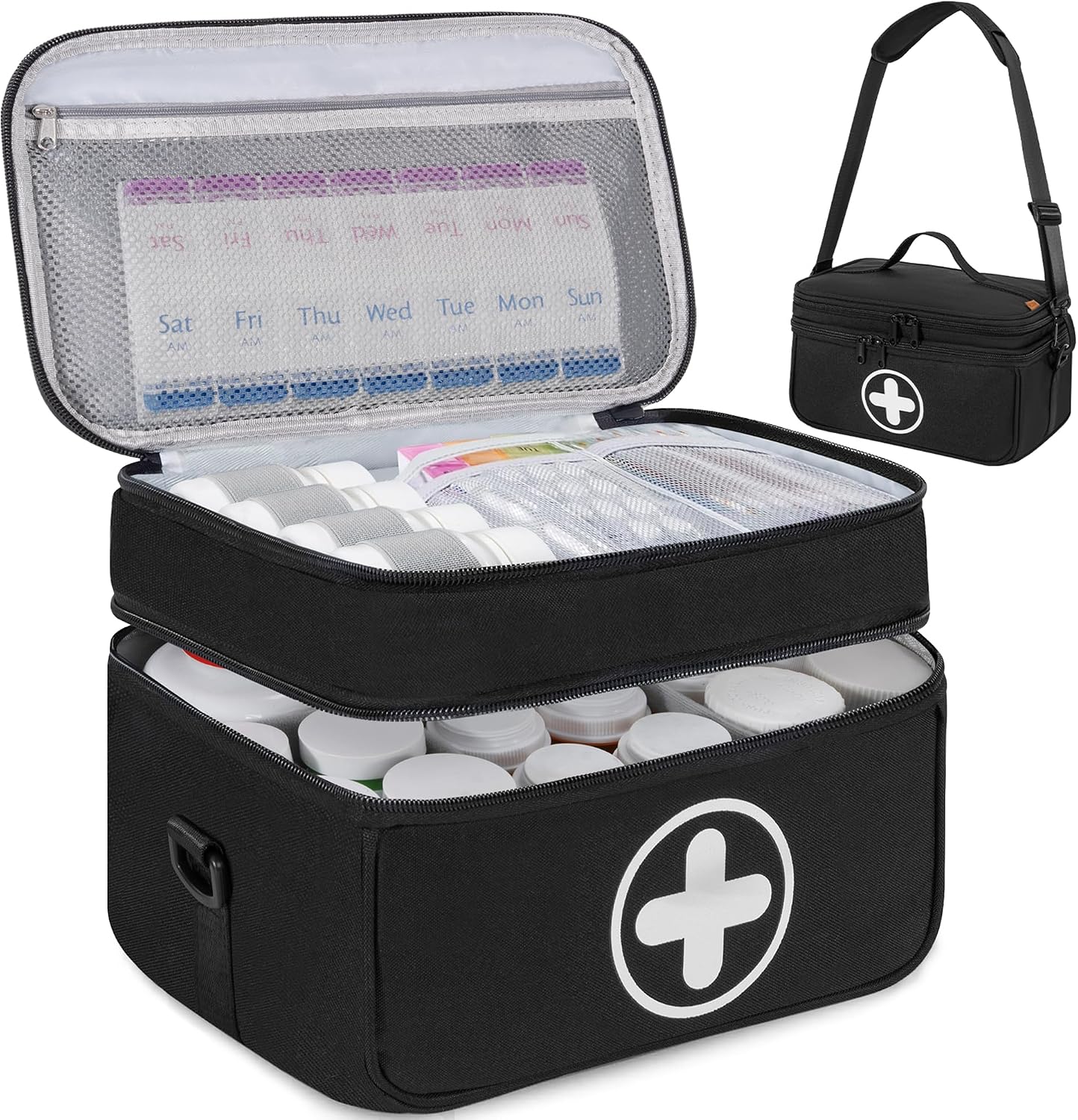 Medicine Storage Bag, 2 Layer Pill Bottle Organizer Storage Bag Empty