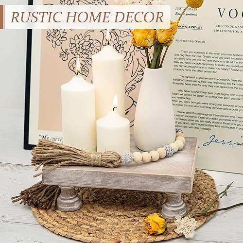 Miniatura 5 de EOSAHR Versátil juego de elevadores de madera para decoración del hogar, soportes de pedestal decorativos con dije de madera natural y elegancia