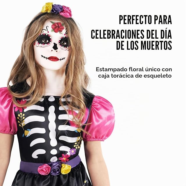 Foto 8 de 8 de Morph Disfraz Catrina Niña, Disfraz de Esqueleto Halloween Niña, 10-12 años