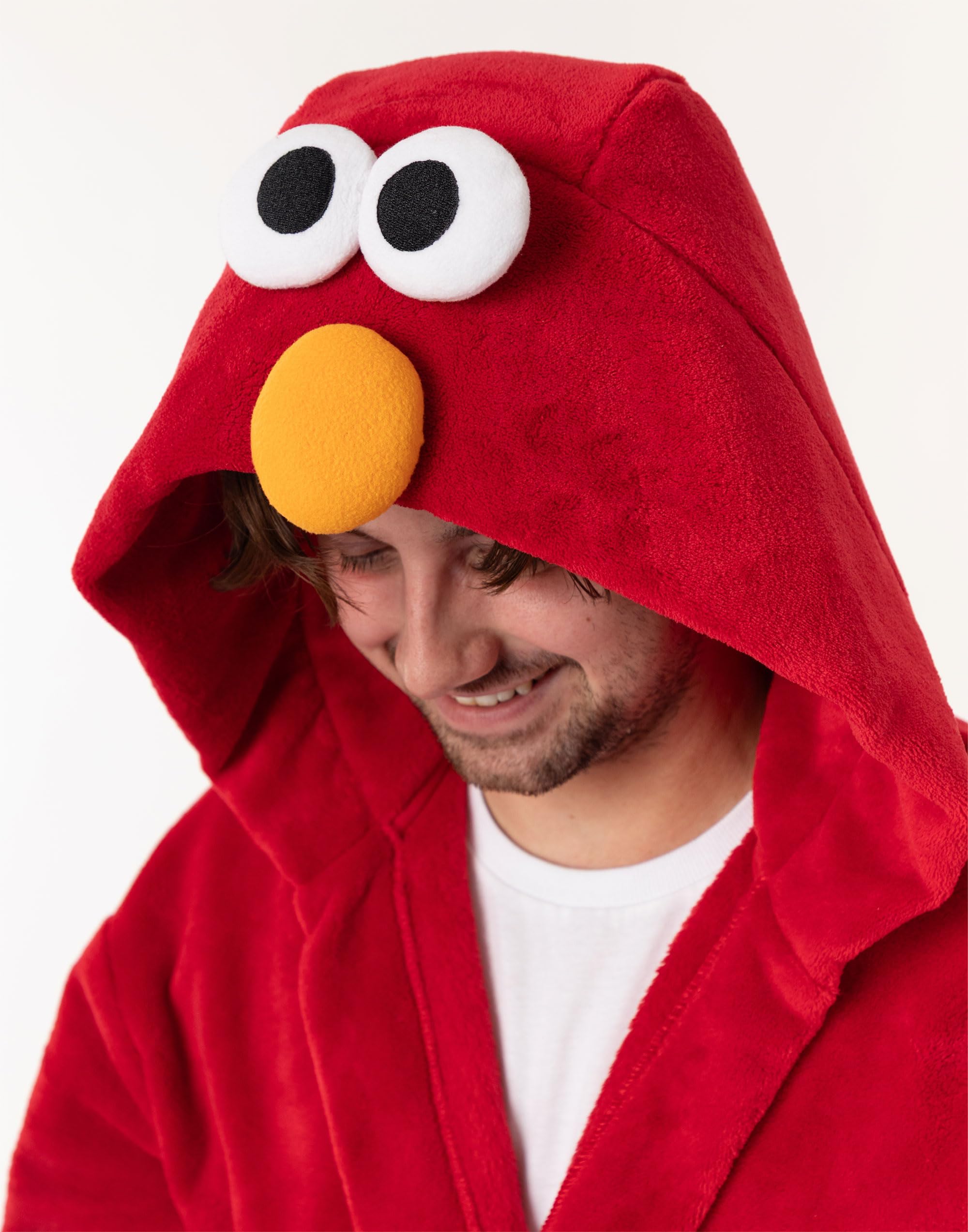 Vanilla Underground Albornoz rojo con capucha de Elmo de Barrio Sésamo | Ropa de estar por casa de polar suave de manga larga con detalle 3D en la capucha | Unisex adulto | Sesame Street Merch