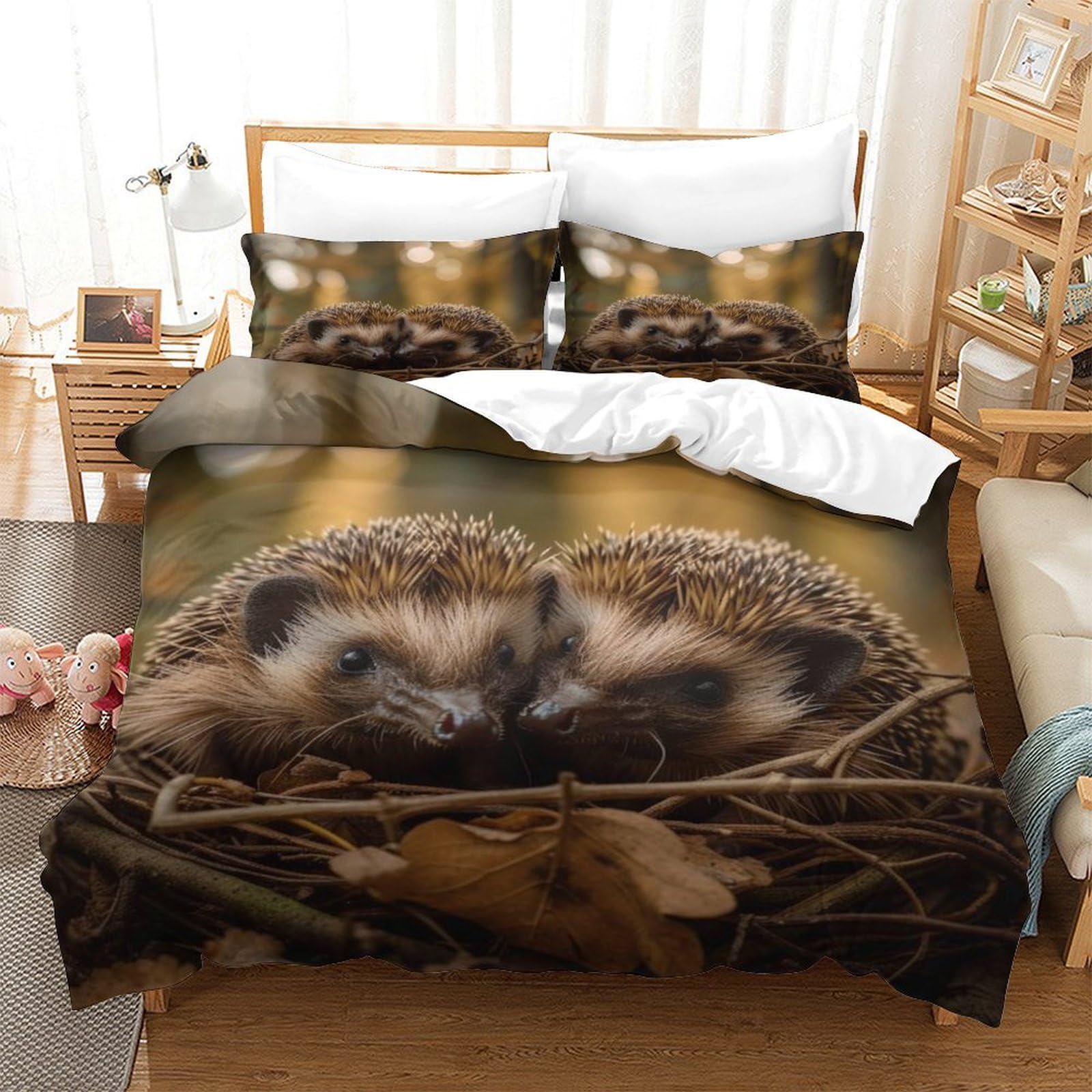 P1S9U7W5Y 3D Printed Hedgehog Nature Duvet Cover Set 3pcs Soft Microfiber Forest Animal Bedding Set King（220x240cm）