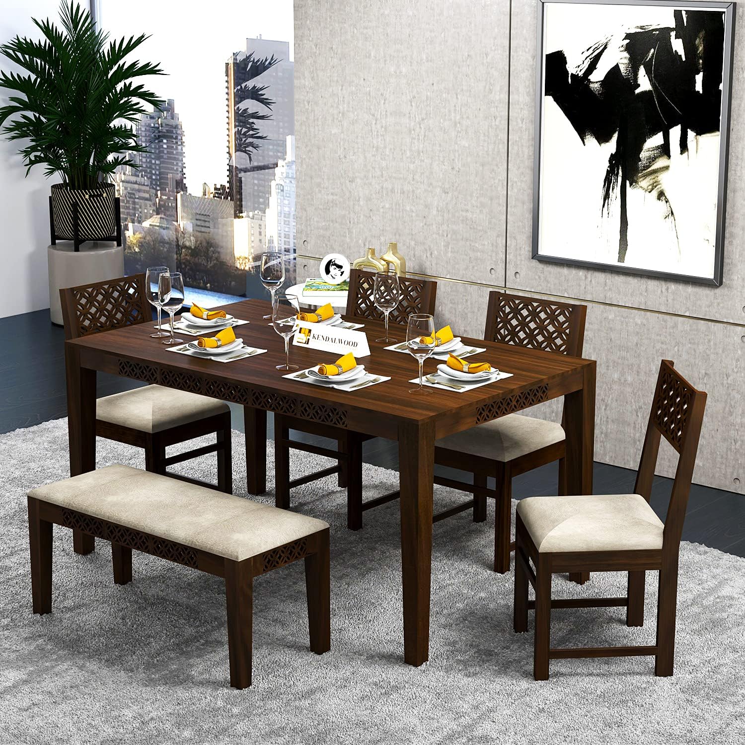 Sheesham Wood Dining Table(57x35) with 4 Chairs & 1 Bench | 6 Seater Dining Set | 1 Year Warranty | Finish Color :- Walnut Finish -DIY(Do-It-Yourself)-image-35