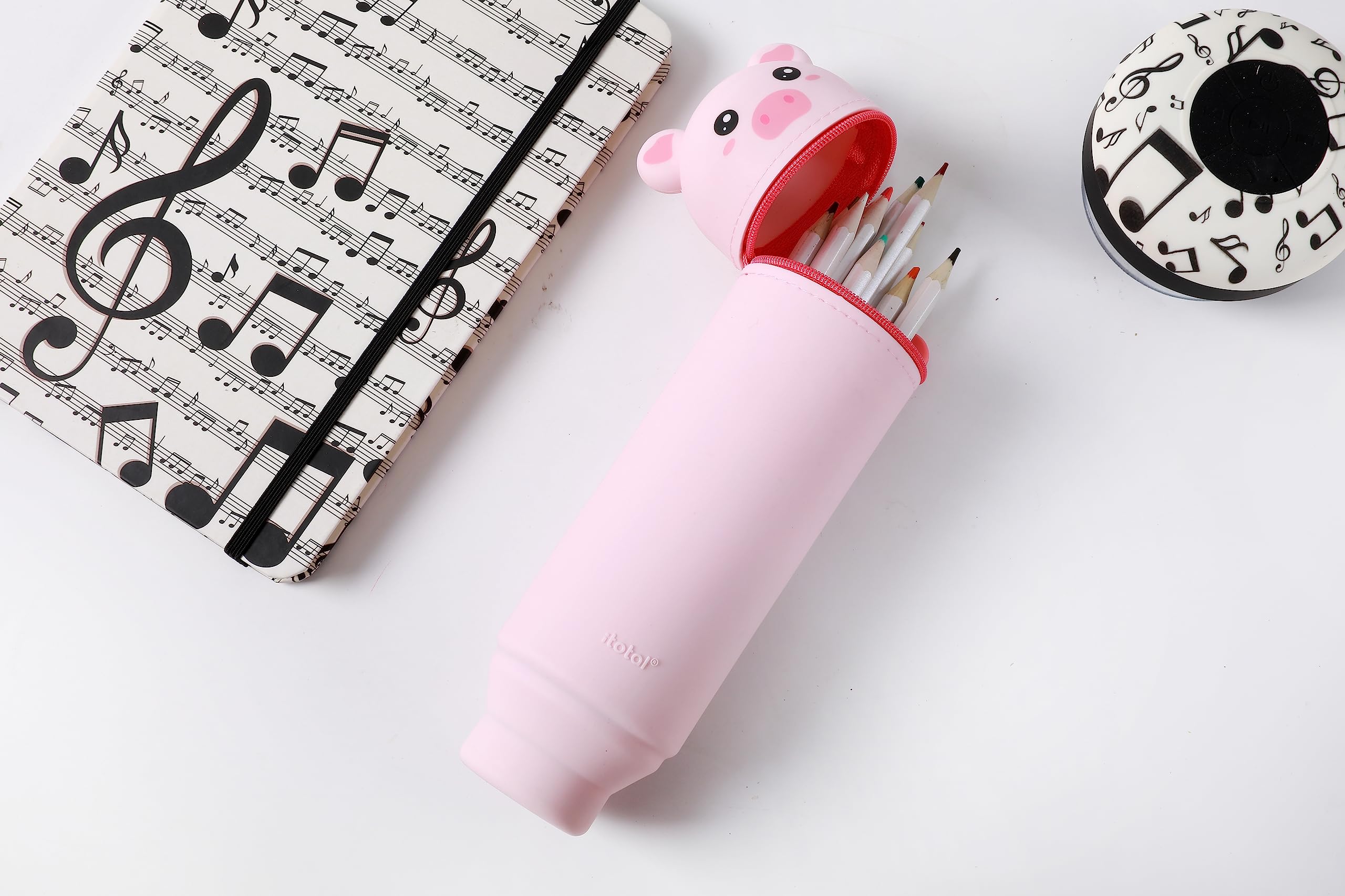 I-TOTAL® - Soft Silicone Pencil Case for School - Extendable with Animal Shaped Shape, Beauty Case (Pig), 6 x 6 x 21 cm - Image 3