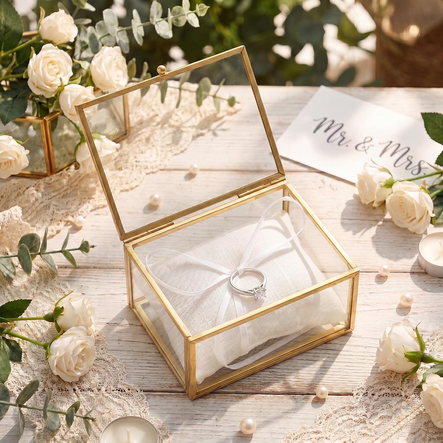 Unittype Vintage Glass Jewelry Box with Pillow Decorative Box 4x3x2 inch